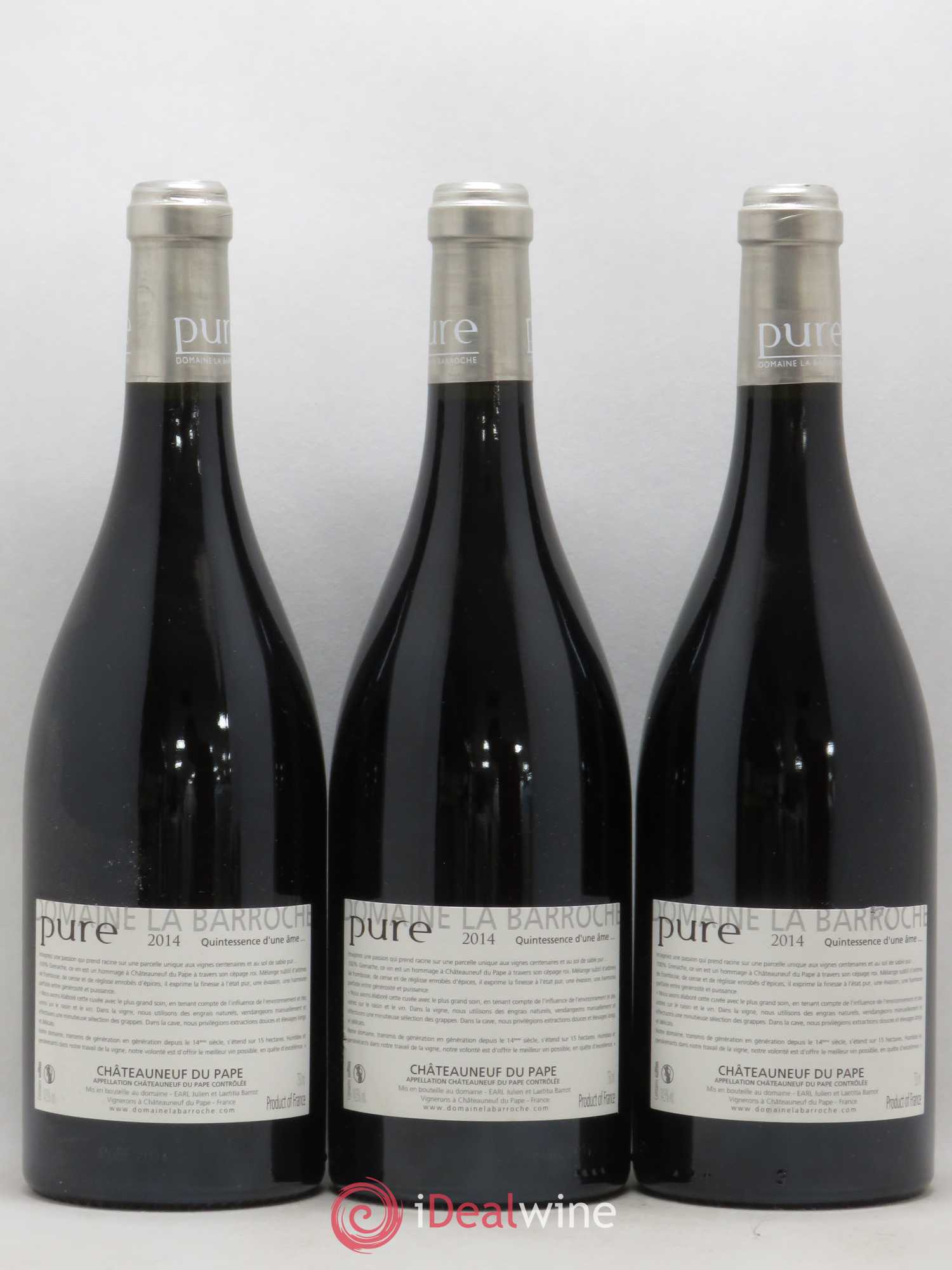 Châteauneuf-du-Pape Cuvée Pure Domaine La Barroche 2014 - Lot de 3 bouteilles - 1
