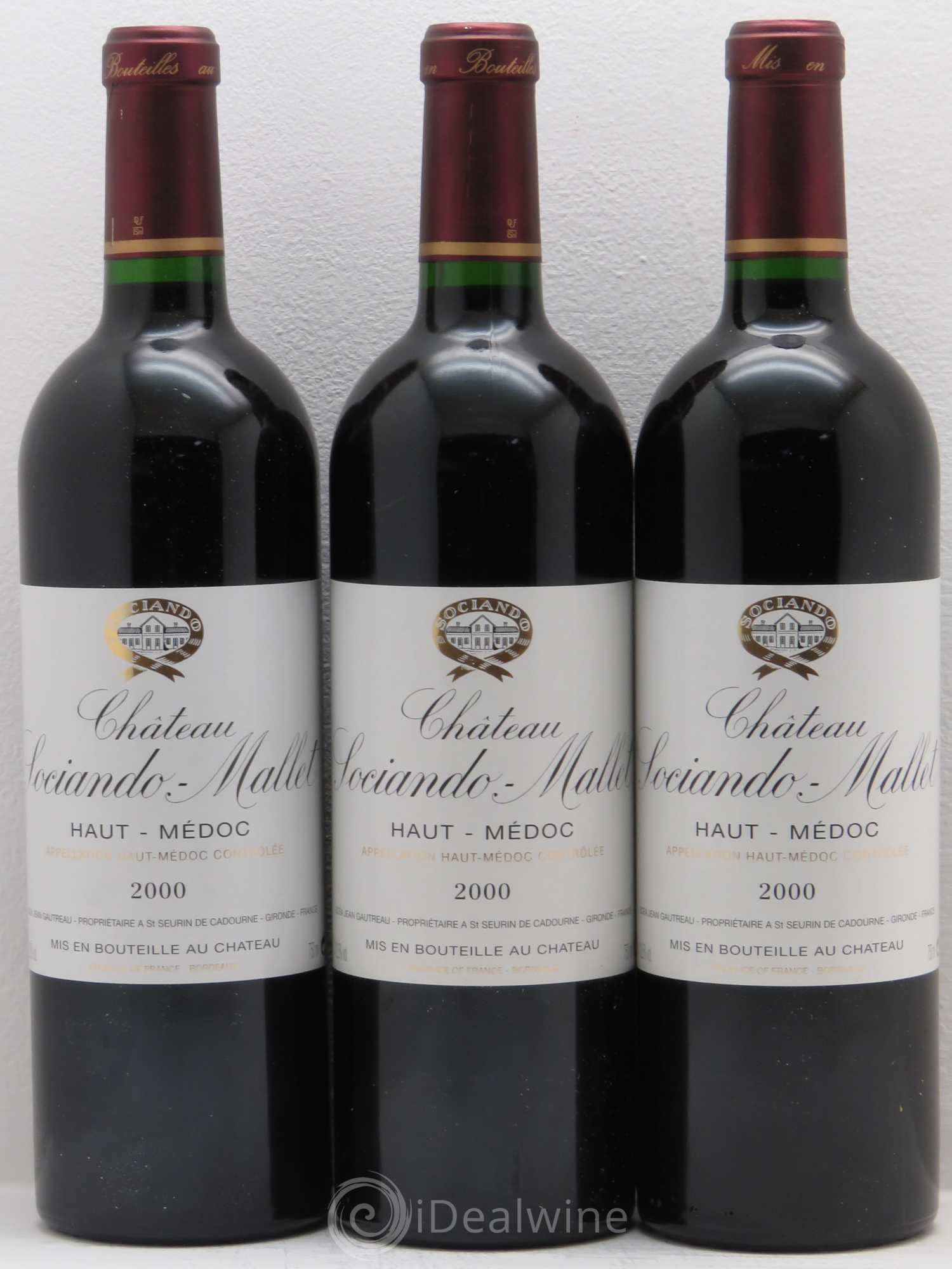 Château Sociando Mallet 2000 - Lot de 3 bouteilles - 0