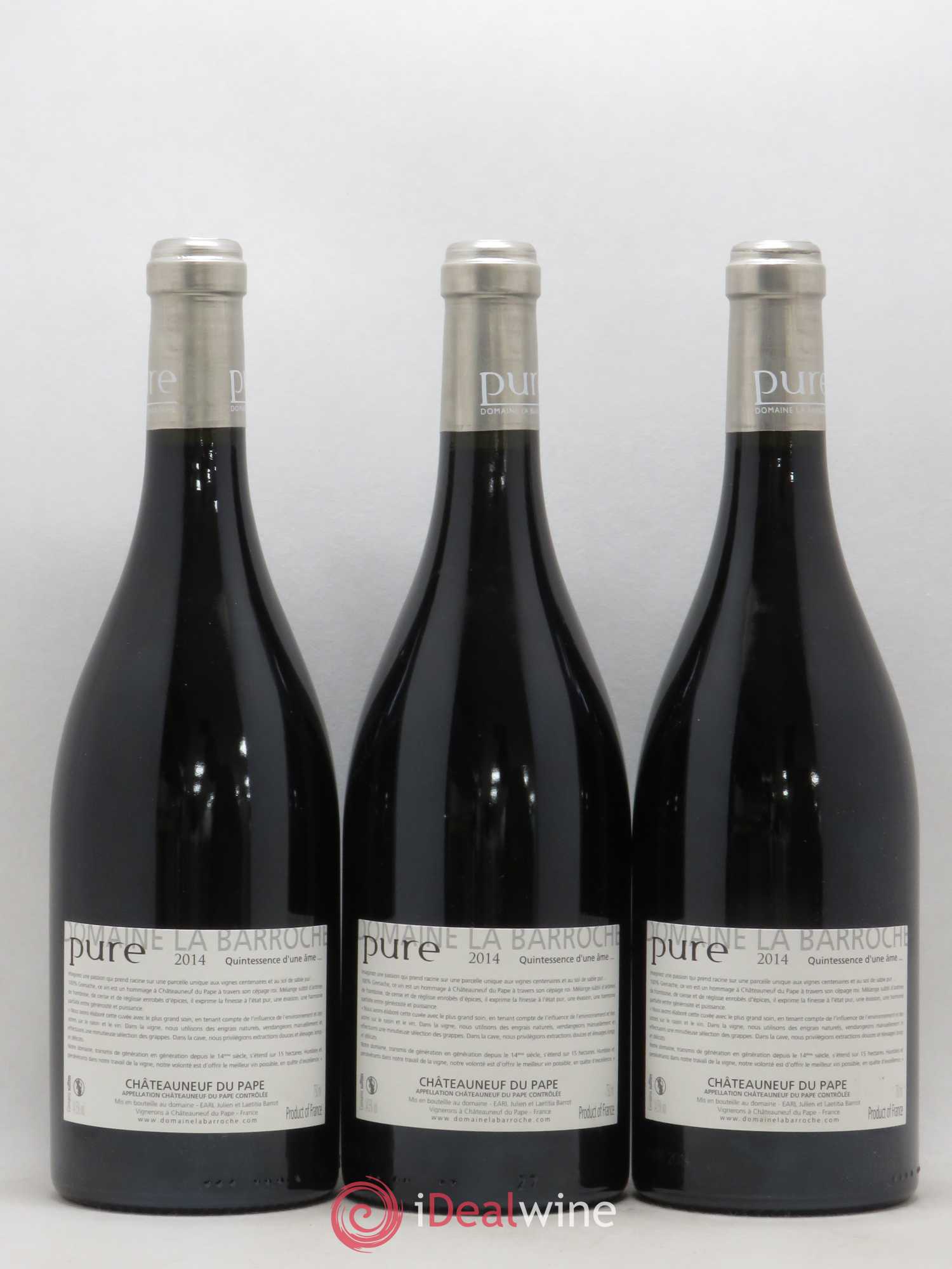 Châteauneuf-du-Pape Cuvée Pure Domaine La Barroche 2014 - Lot de 3 bouteilles - 1