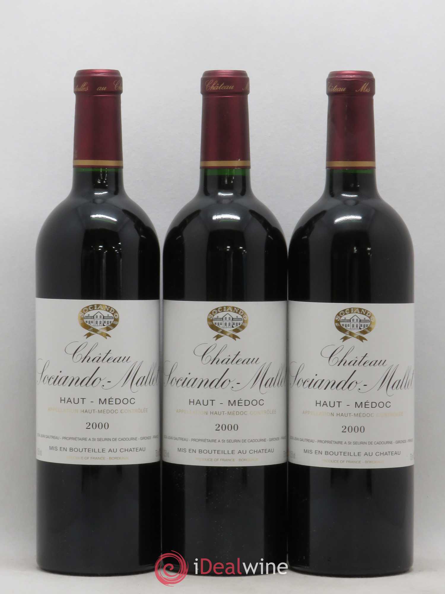 Château Sociando Mallet 2000 - Lot de 3 bouteilles - 0