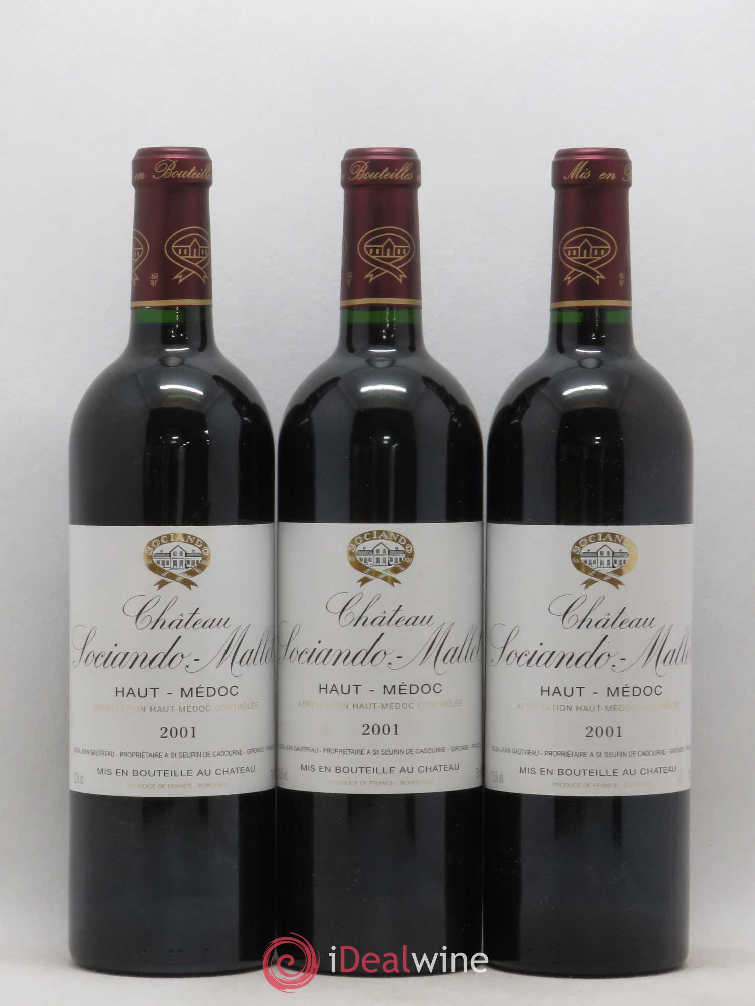 Château Sociando Mallet 2001 - Lot de 3 bouteilles - 0