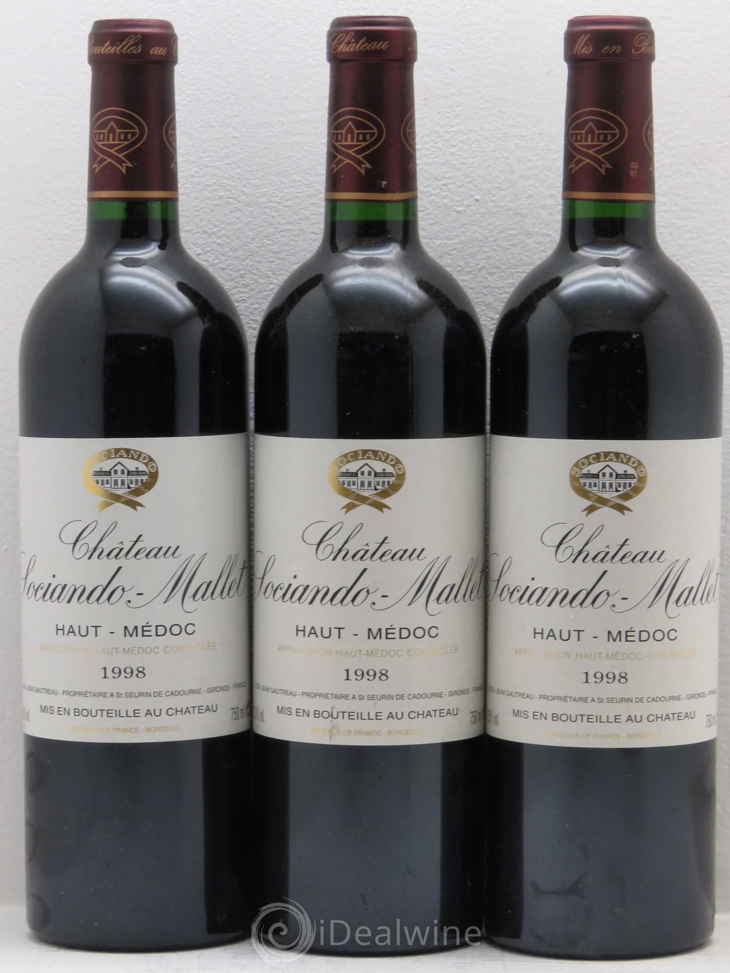 Château Sociando Mallet 1998 - Lot de 3 bouteilles - 0