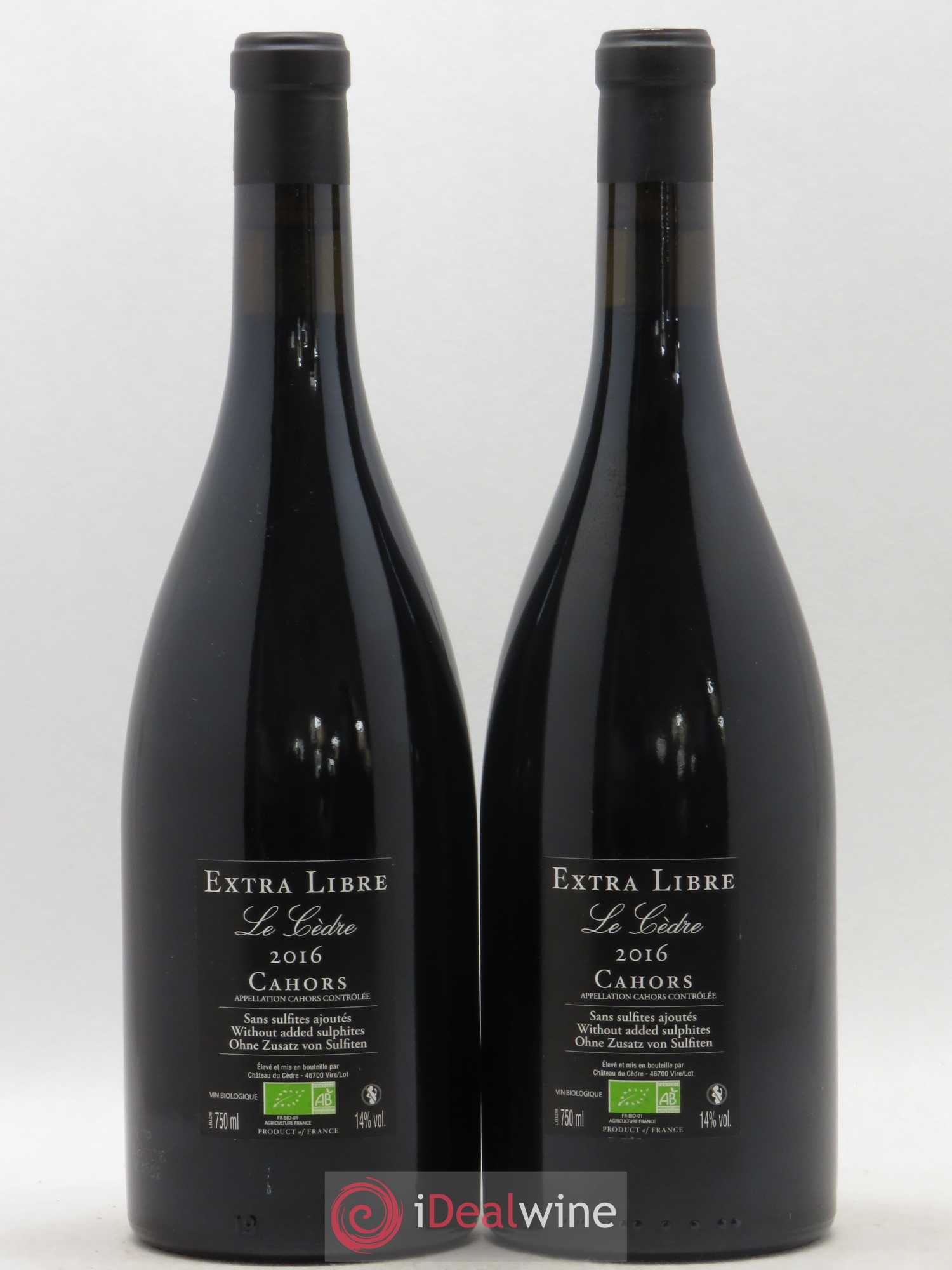 Cahors Château du Cèdre  Extra Libre Le Cèdre Pascal et Jean-Marc Verhaeghe  (sans prix de réserve) 2016 - Lot de 2 bouteilles - 1