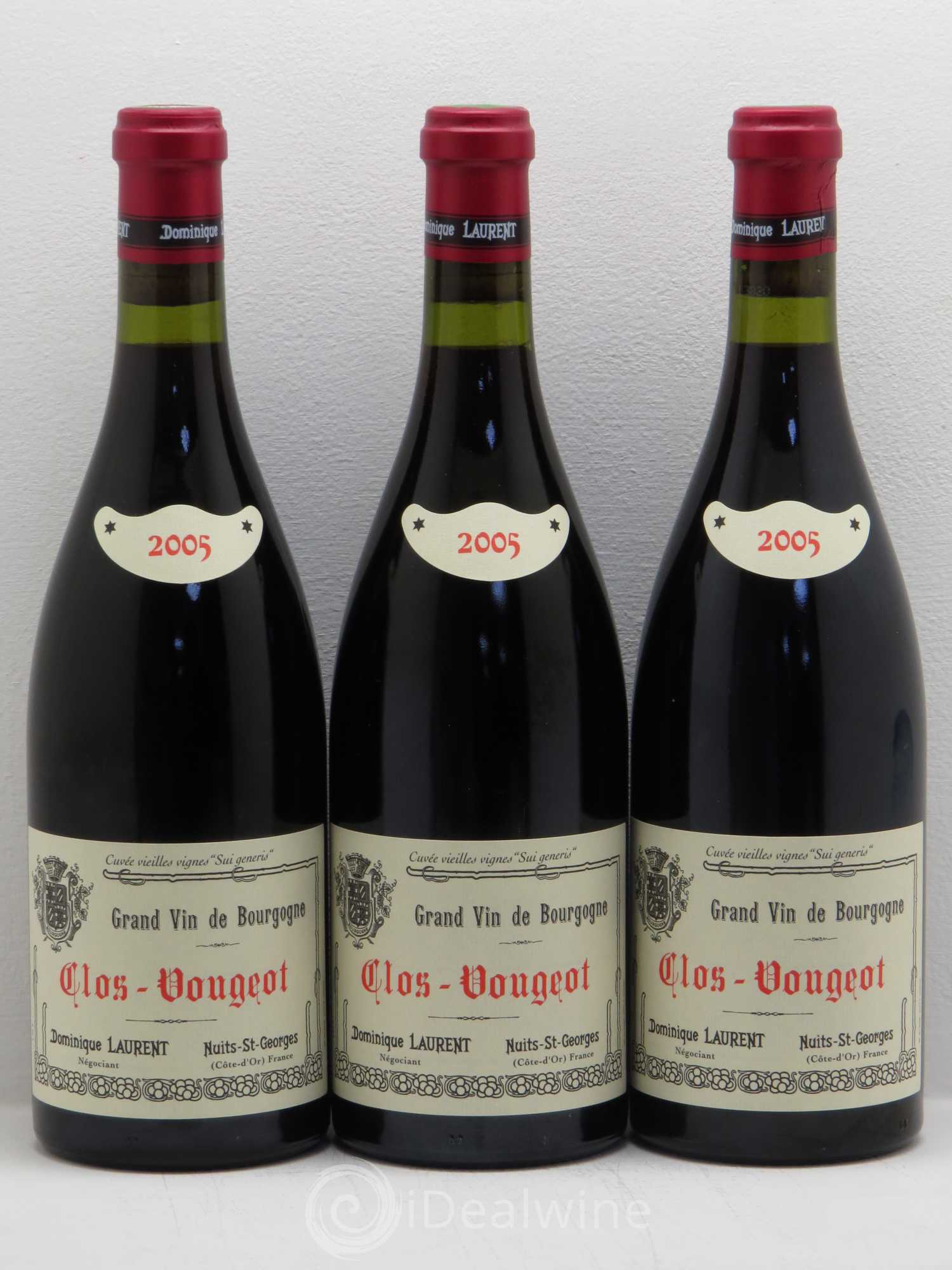 Clos de Vougeot Grand Cru Vieilles vignes Sui Generis Dominique Laurent Sui Generis 2005 - Lot de 3 bouteilles - 0