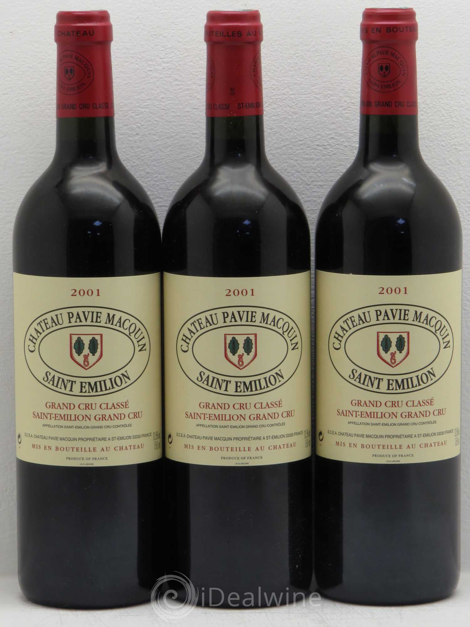 Château Pavie Macquin 1er Grand Cru Classé B 2001 - Lot de 3 bouteilles - 0