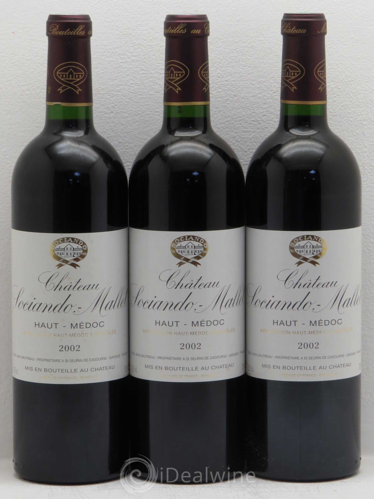 Château Sociando Mallet 2002 - Lot de 3 bouteilles - 0