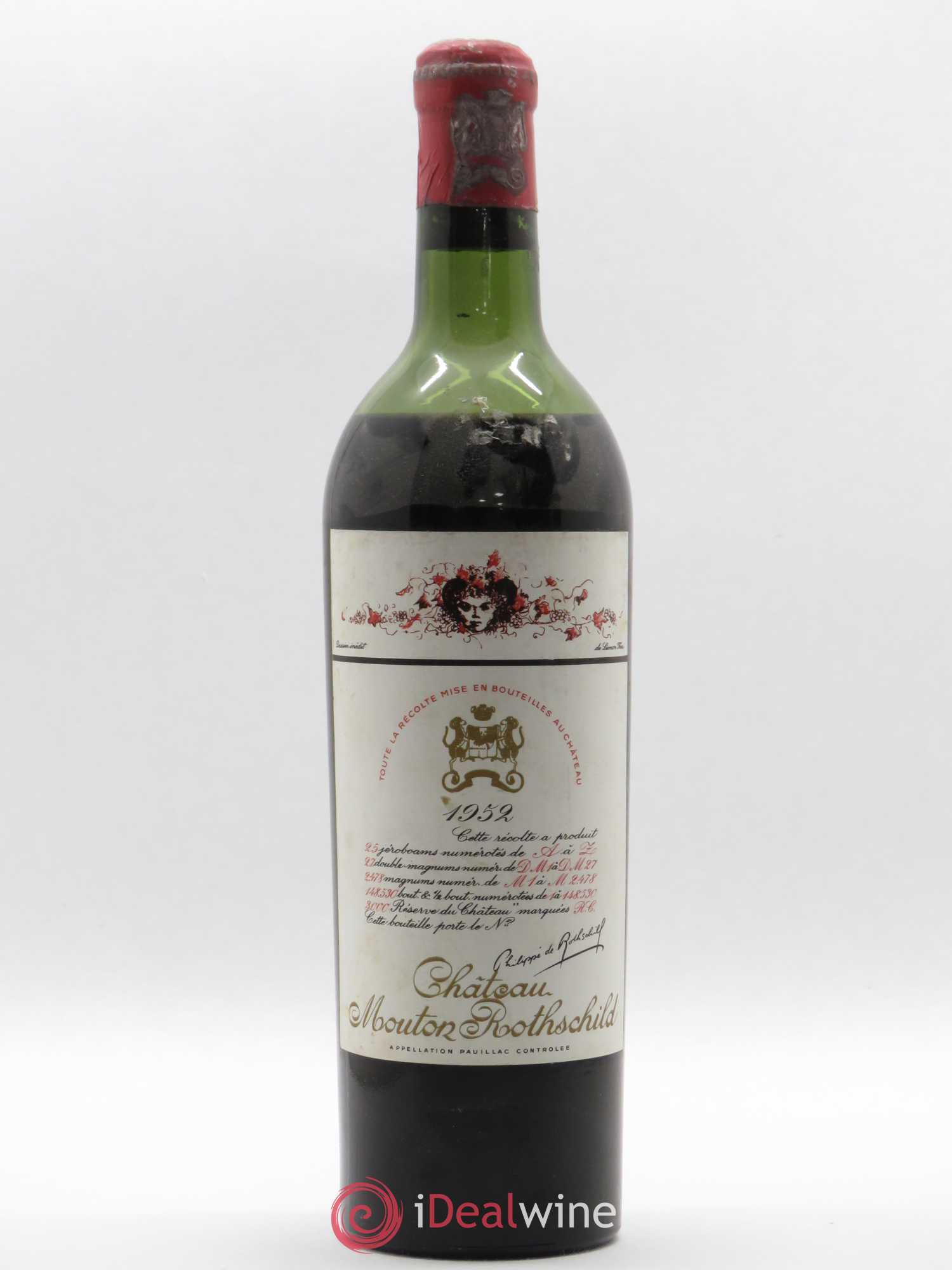 Château Mouton Rothschild 1er Grand Cru Classé 1952 - Lot de 1 bouteille - 0