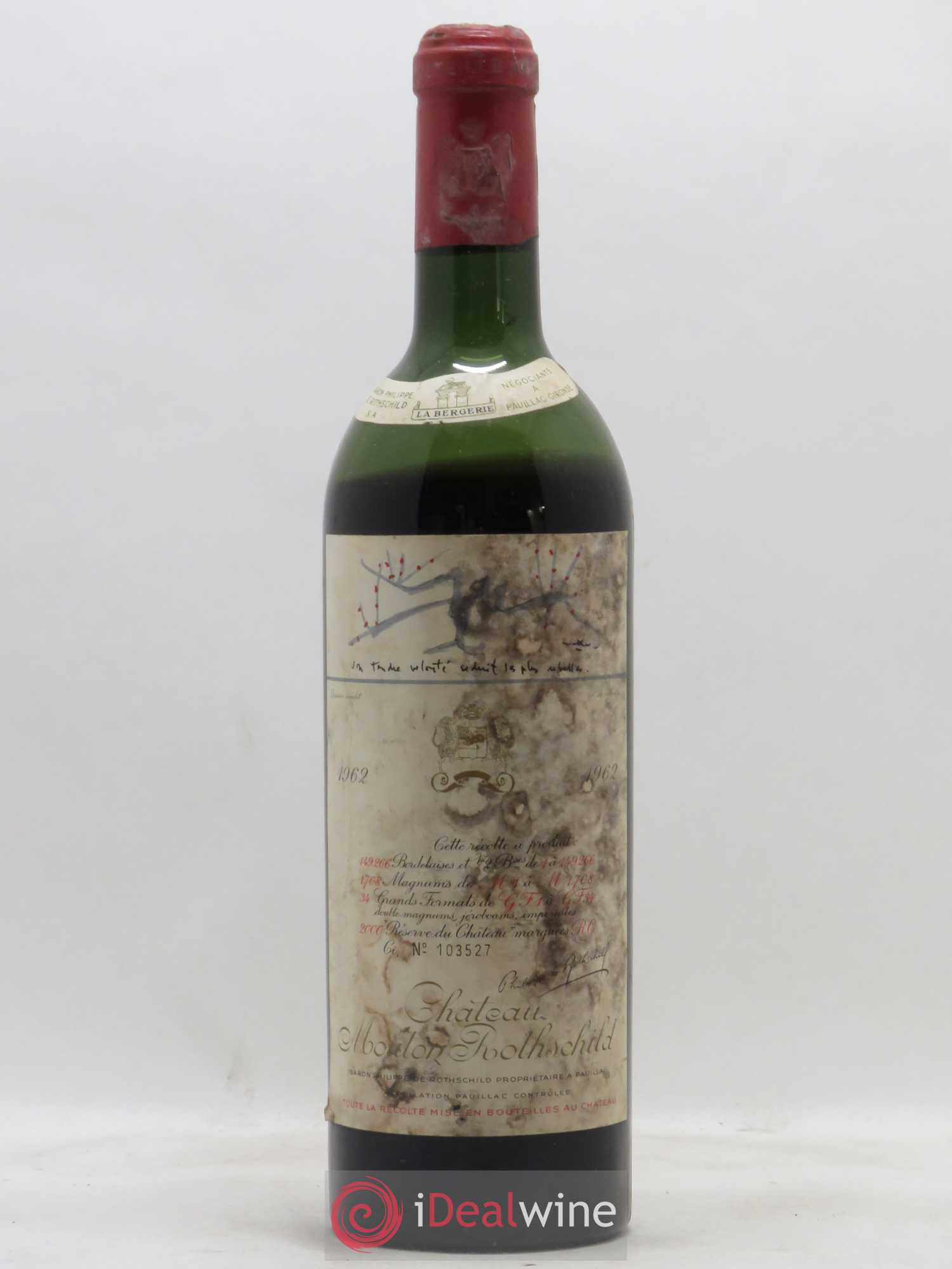 Château Mouton Rothschild 1er Grand Cru Classé 1962 - Lot de 1 bouteille - 0