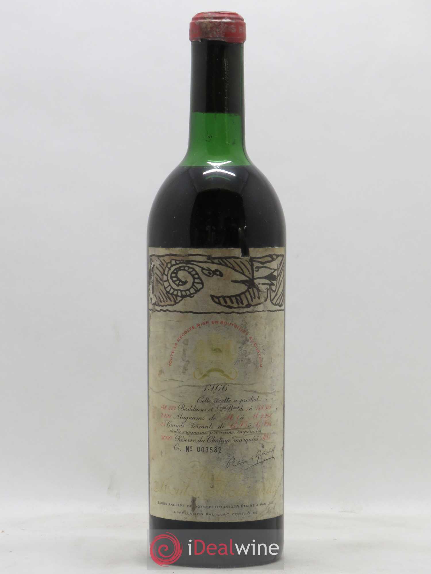 Château Mouton Rothschild 1er Grand Cru Classé 1966 - Lot de 1 bouteille - 0