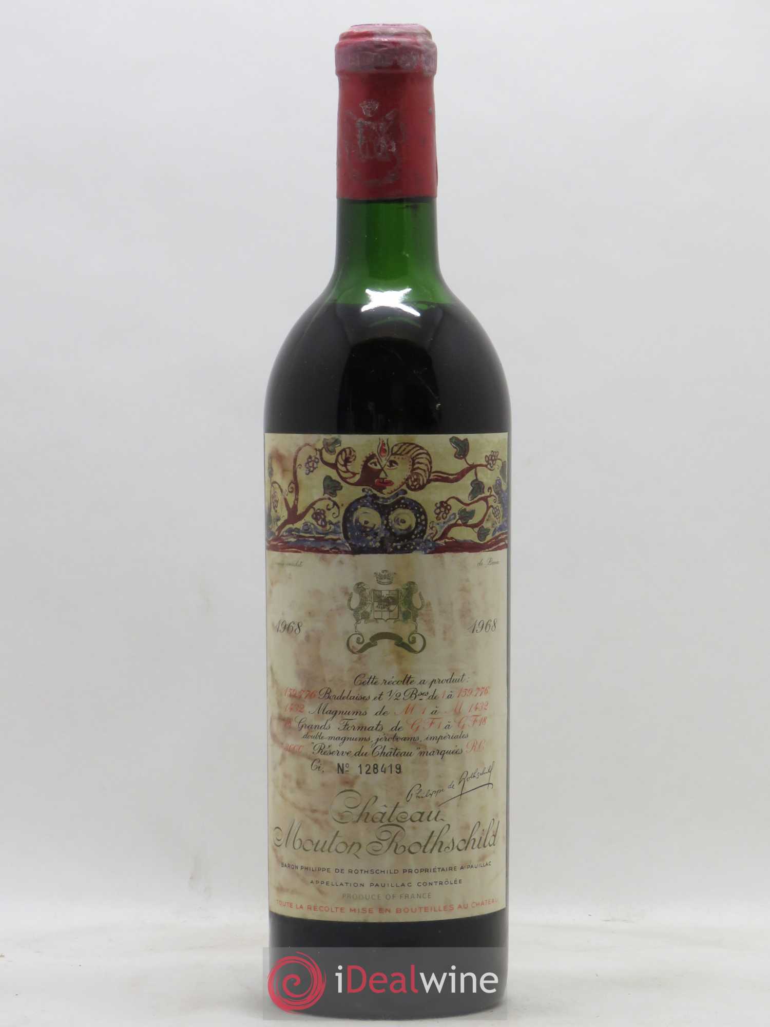 Château Mouton Rothschild 1er Grand Cru Classé 1968 - Lot de 1 bouteille - 0