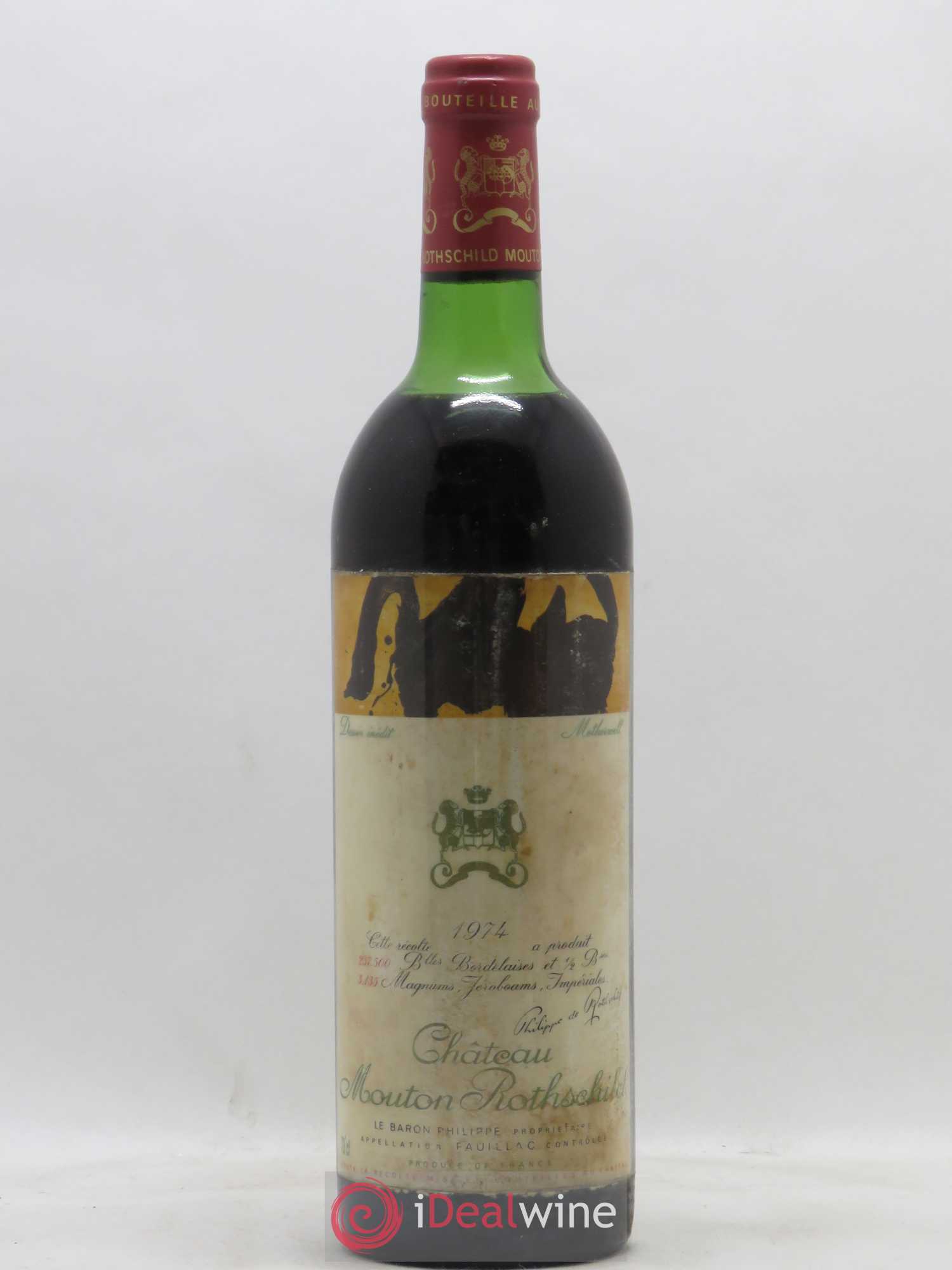 Château Mouton Rothschild 1er Grand Cru Classé 1974 - Lot de 1 bouteille - 0