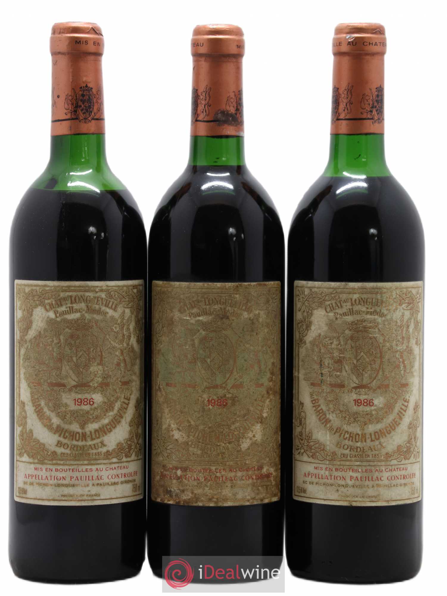 Pichon Longueville Baron 2ème Grand Cru Classé 1986 - Lot de 3 bouteilles - 0