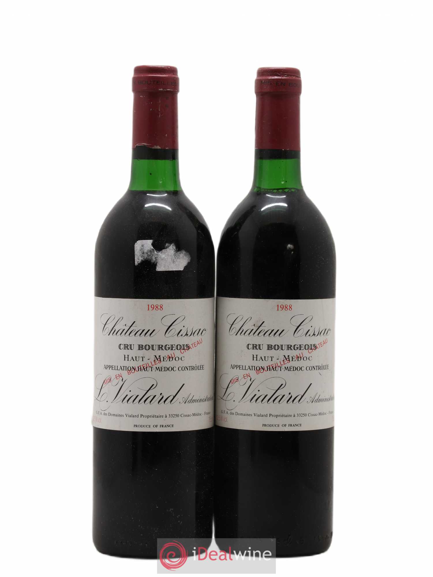 Château Cissac Cru Bourgeois 1988 - Lot de 2 bouteilles - 0