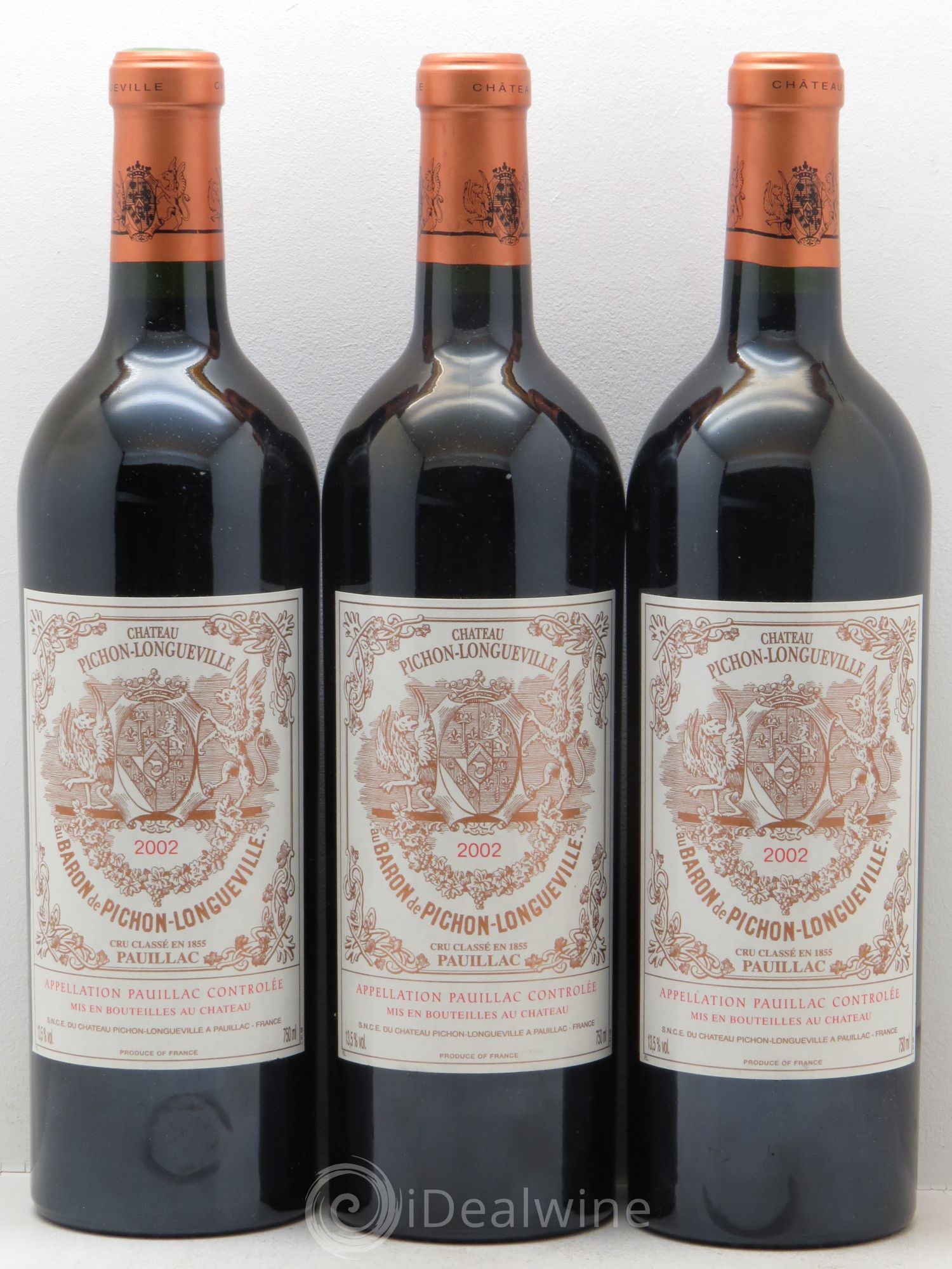 Pichon Longueville Baron 2ème Grand Cru Classé 2002 - Lot de 3 bouteilles - 0
