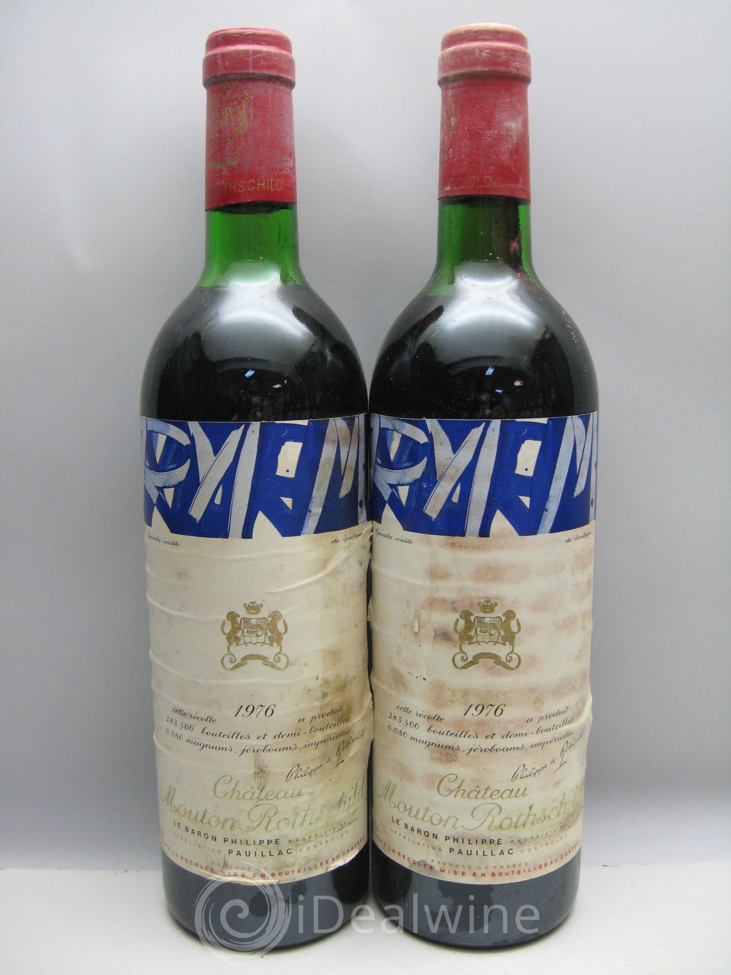 Château Mouton Rothschild 1er Grand Cru Classé CBO sans couvercle , abimée 1976 - Lot de 12 bouteilles - 0