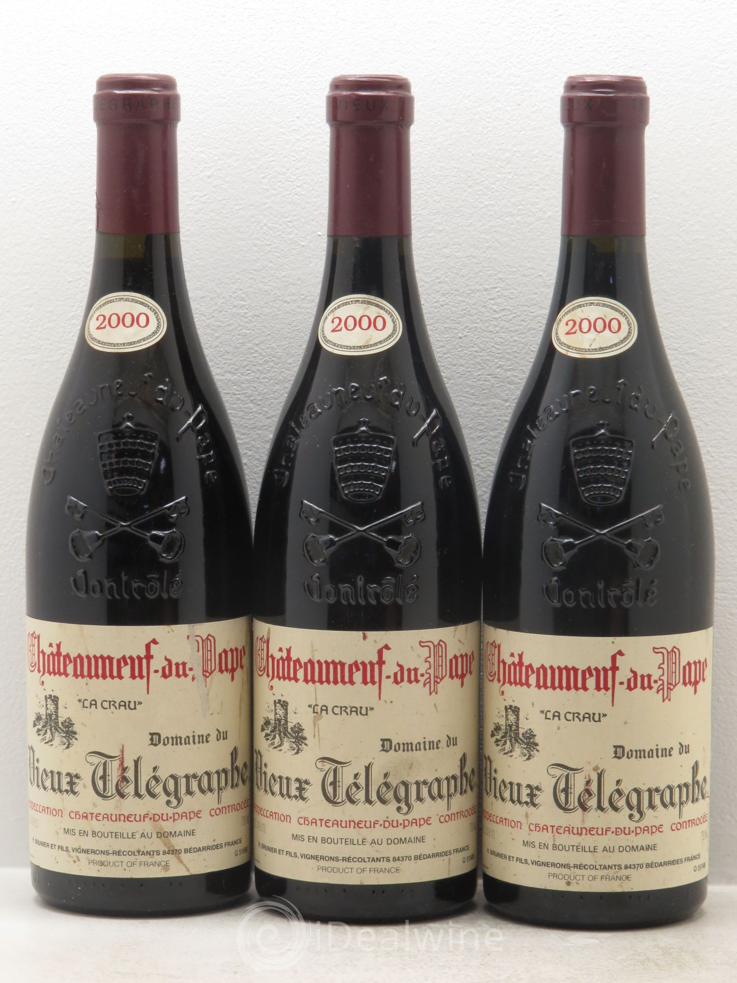 Châteauneuf-du-Pape Vieux Télégraphe (Domaine du) Vignobles Brunier 2000 - Lot de 3 bouteilles - 0