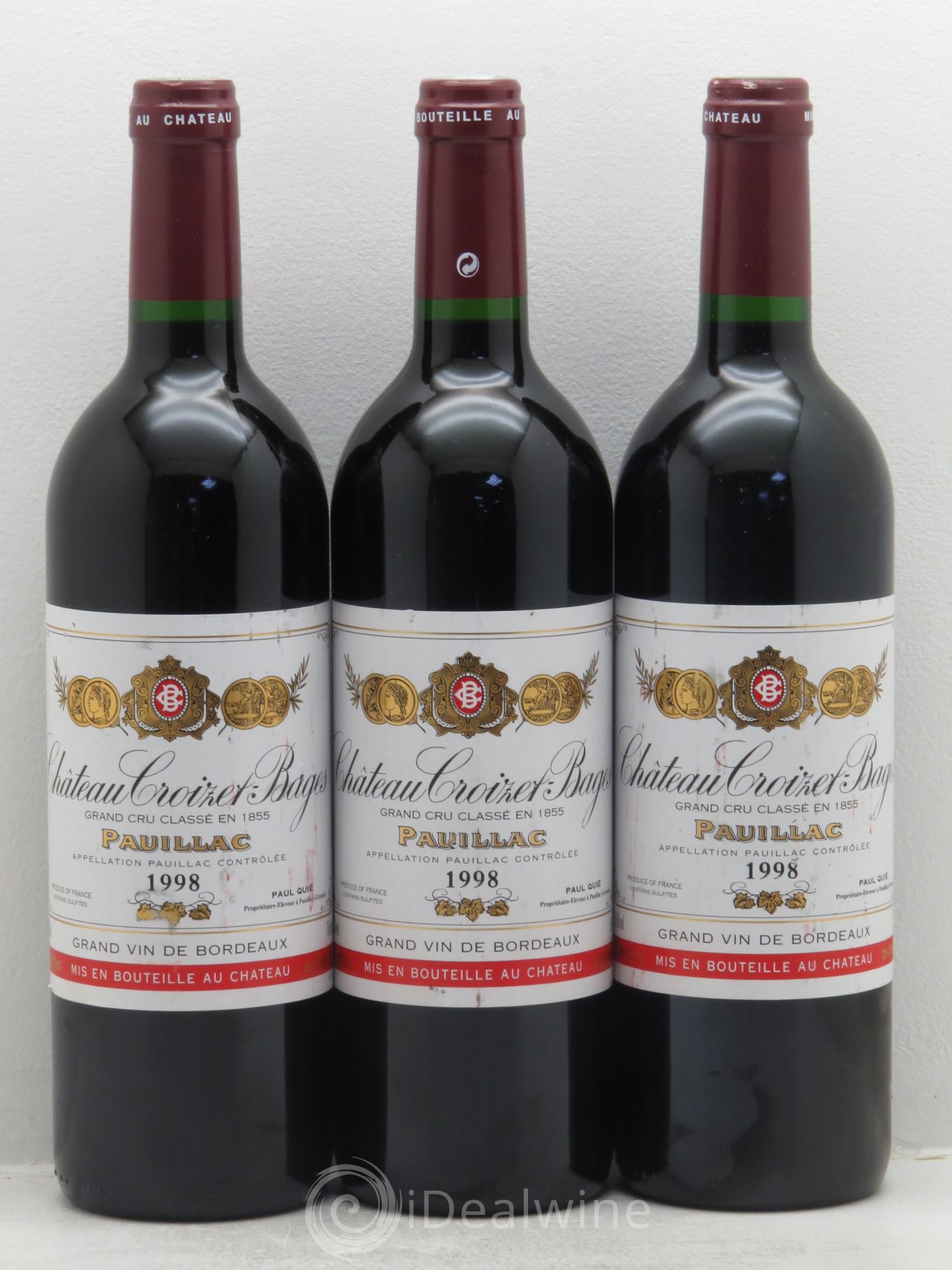 Château Croizet Bages 5ème Grand Cru Classé 1998 - Lot de 3 bouteilles - 0