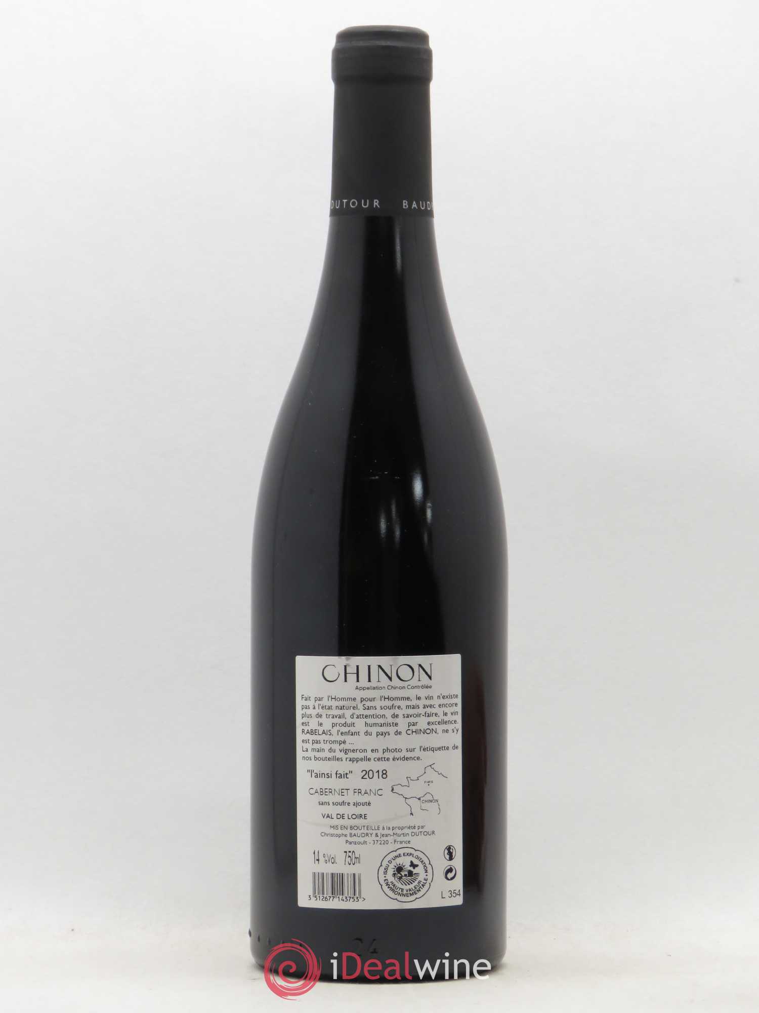 Chinon L'Ainsi Fait Baudry-Dutour (sans prix de réserve) 2018 - Lot de 1 bouteille - 1