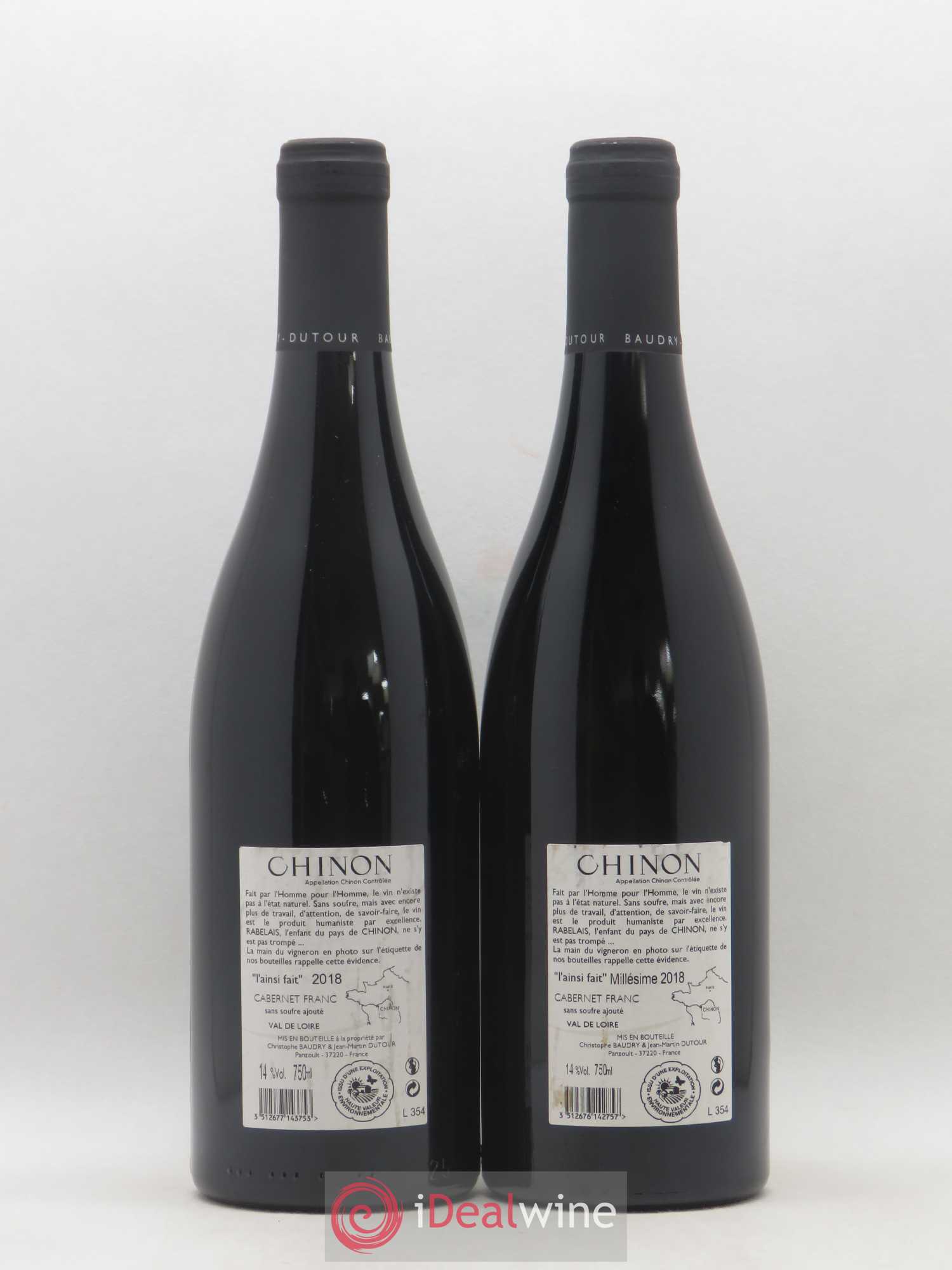 Chinon L'Ainsi Fait Baudry Dutour (sans prix de réserve) 2018 - Posten von 2 Flaschen - 1