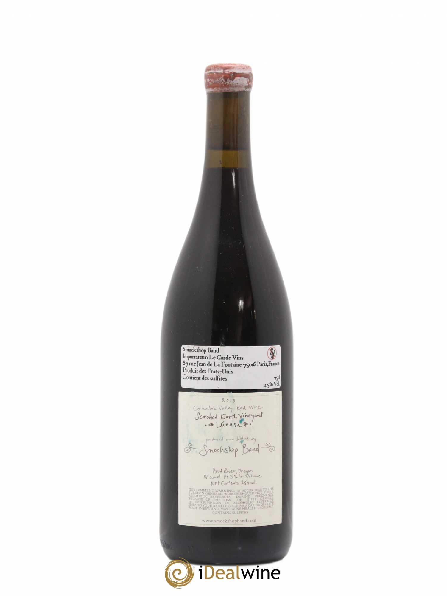 Columbia Gorge Smockshop Band Sorched Earth Vineyard Lunasa Hiyu Farm 2015 - Lot de 1 bouteille - 1
