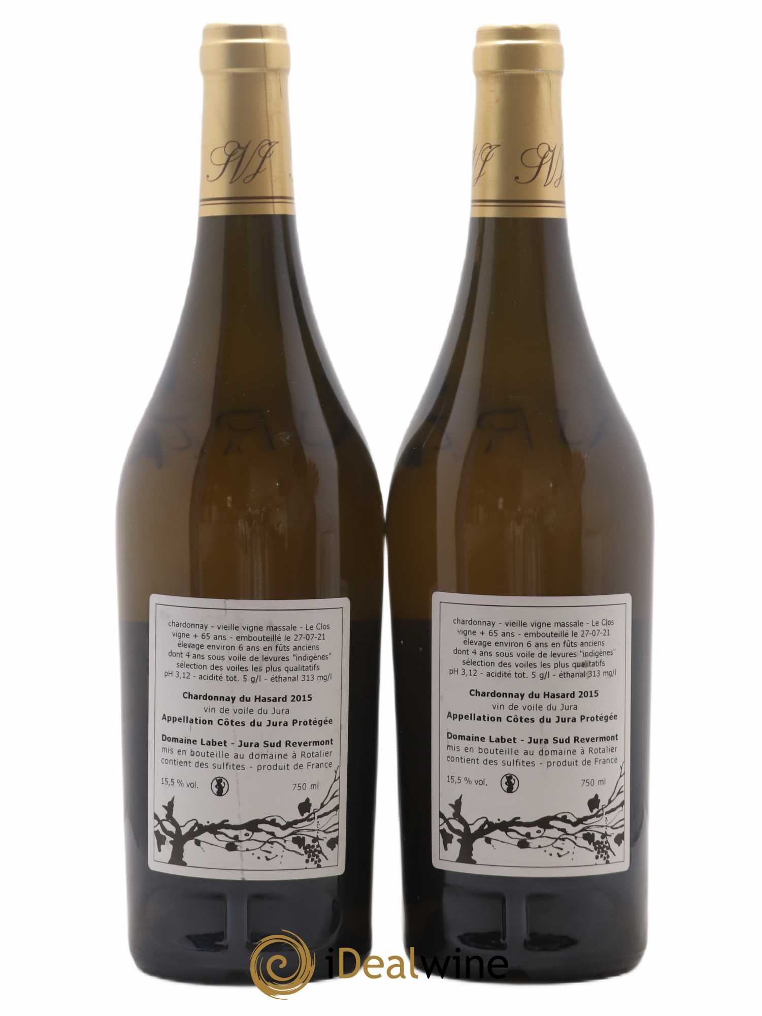 Côtes du Jura Vin de voile Chardonnay du Hasard Romain - Julien - Charline Labet (sans prix de réserve) 2015 - Lot de 2 bouteilles - 1