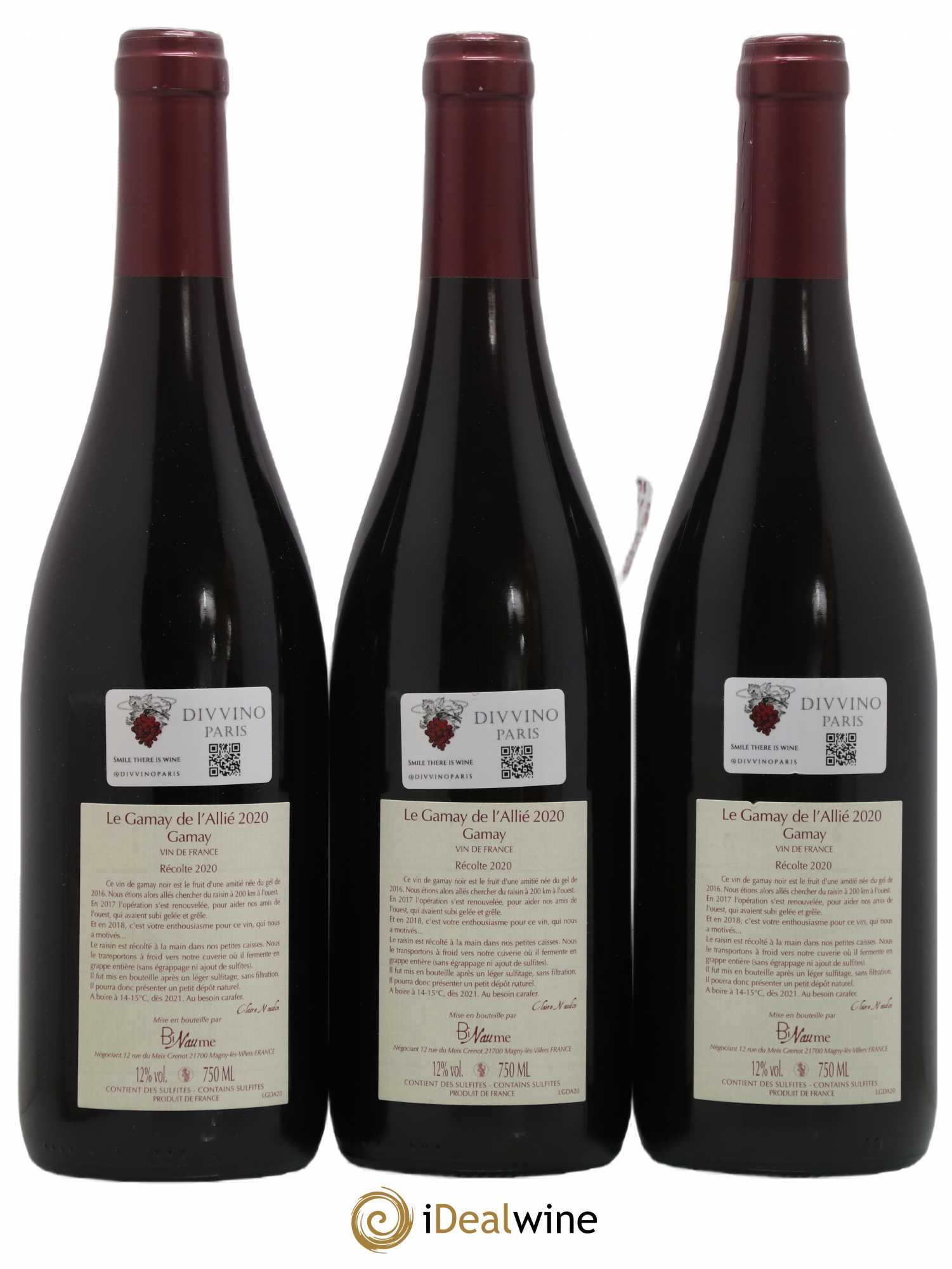 Vin de France Le Gamay de l'Allié Binaume Bizot-Naudin 2020 - Lot de 3 bouteilles - 1