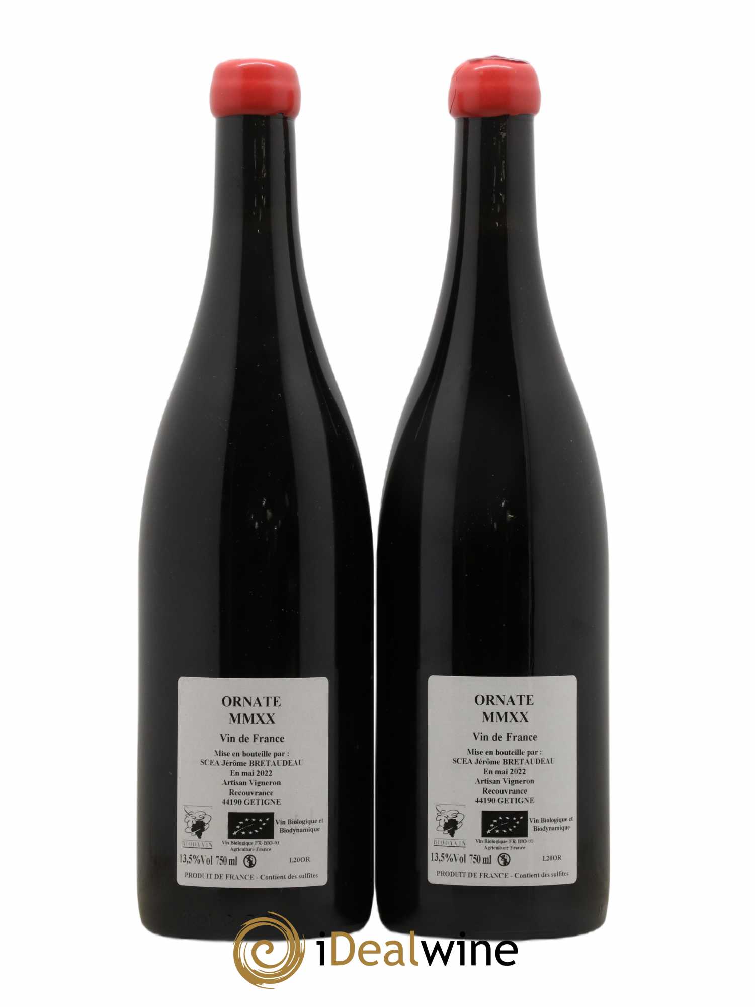 Vin de France Merlot Ornaté Jérôme Bretaudeau - Domaine de Bellevue  (sans prix de réserve) 2020 - Lot de 2 bouteilles - 1