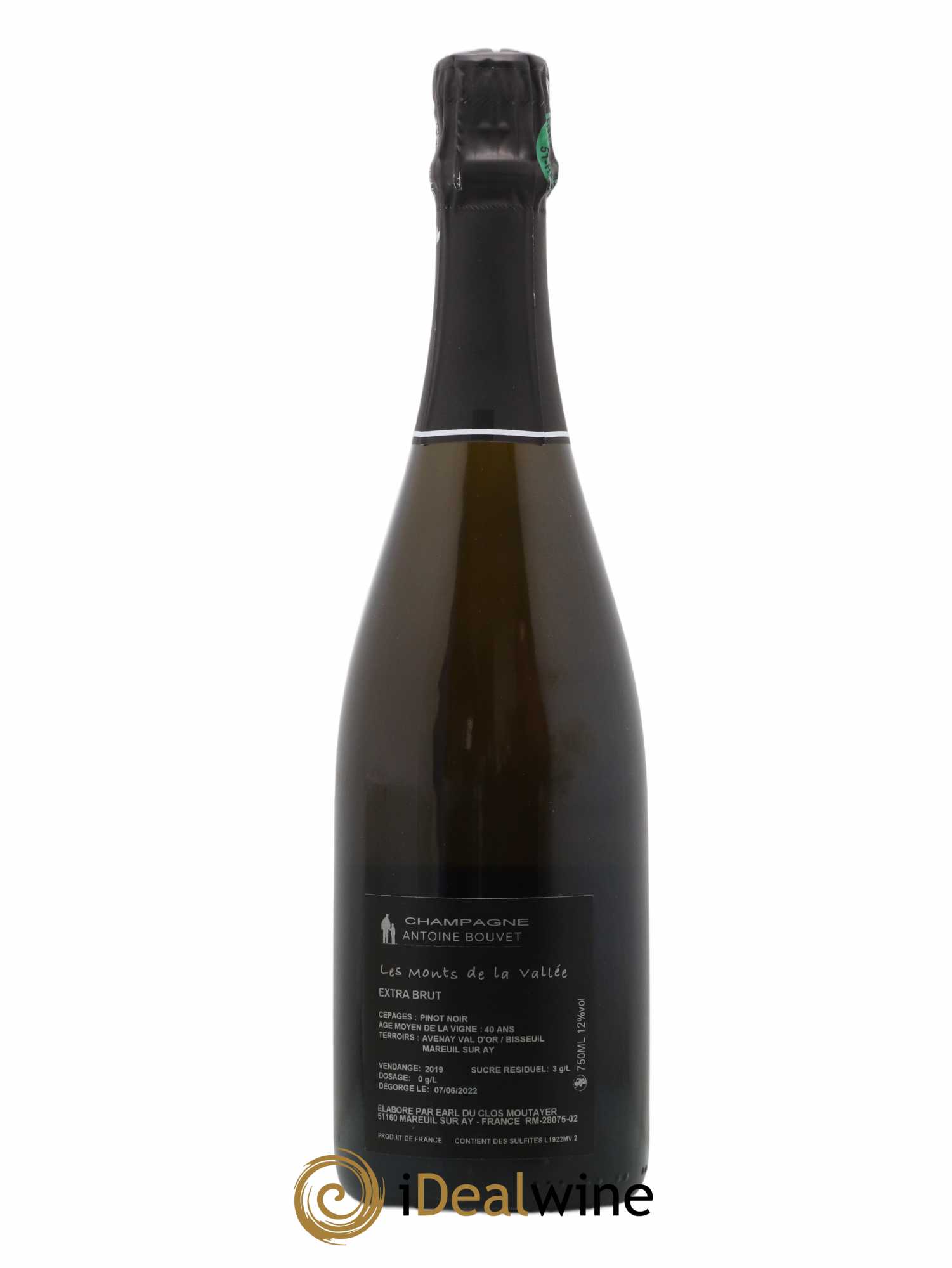 Champagne Pinot Noir Les Monts de la Vallée Antoine Bouvet 2019 - Lot de 1 bouteille - 1