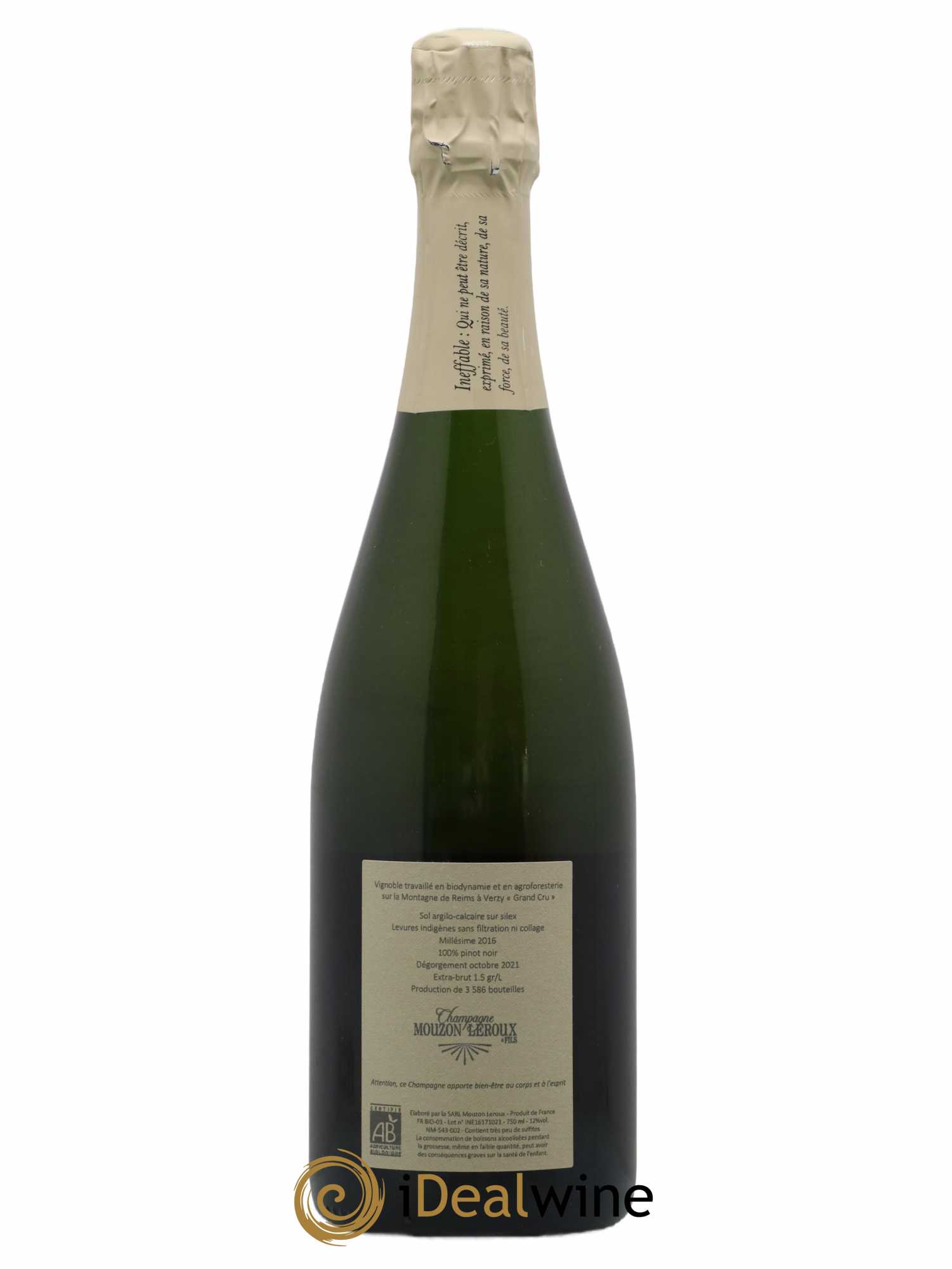 Champagne Mouzon-Leroux L'Ineffable Blanc de Noirs Verzy Grand Cru 2016 - Lot de 1 bouteille - 1