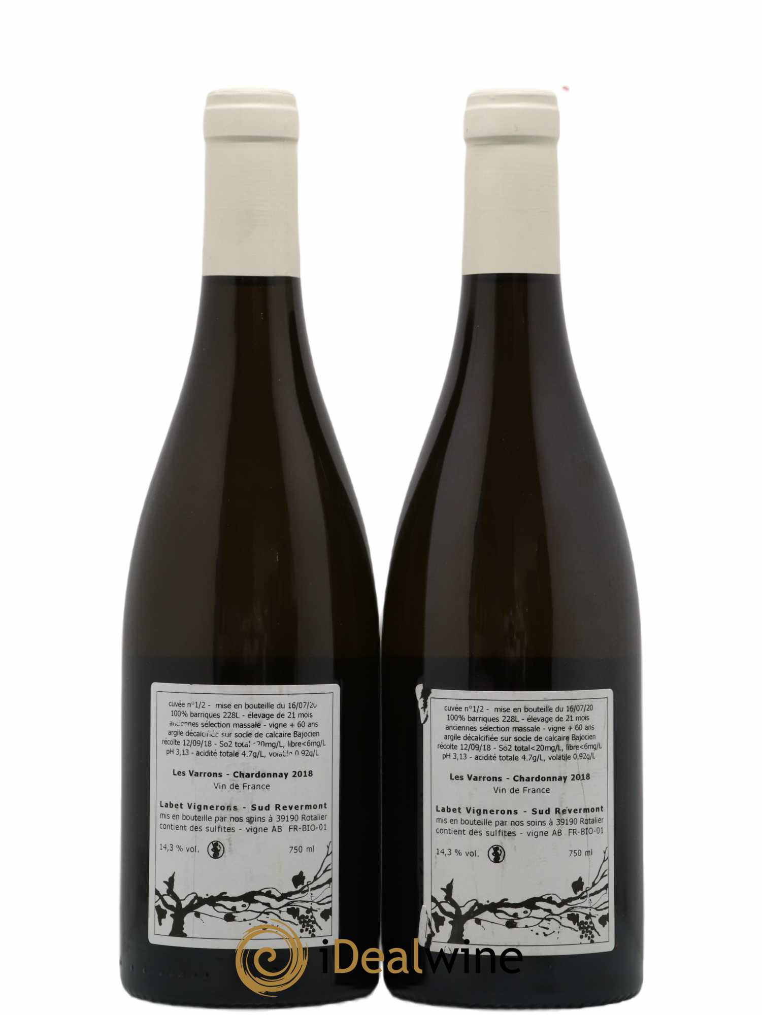 Côtes du Jura Chardonnay Les Varrons Romain - Julien - Charline Labet 2018 - Lot de 2 bouteilles - 1