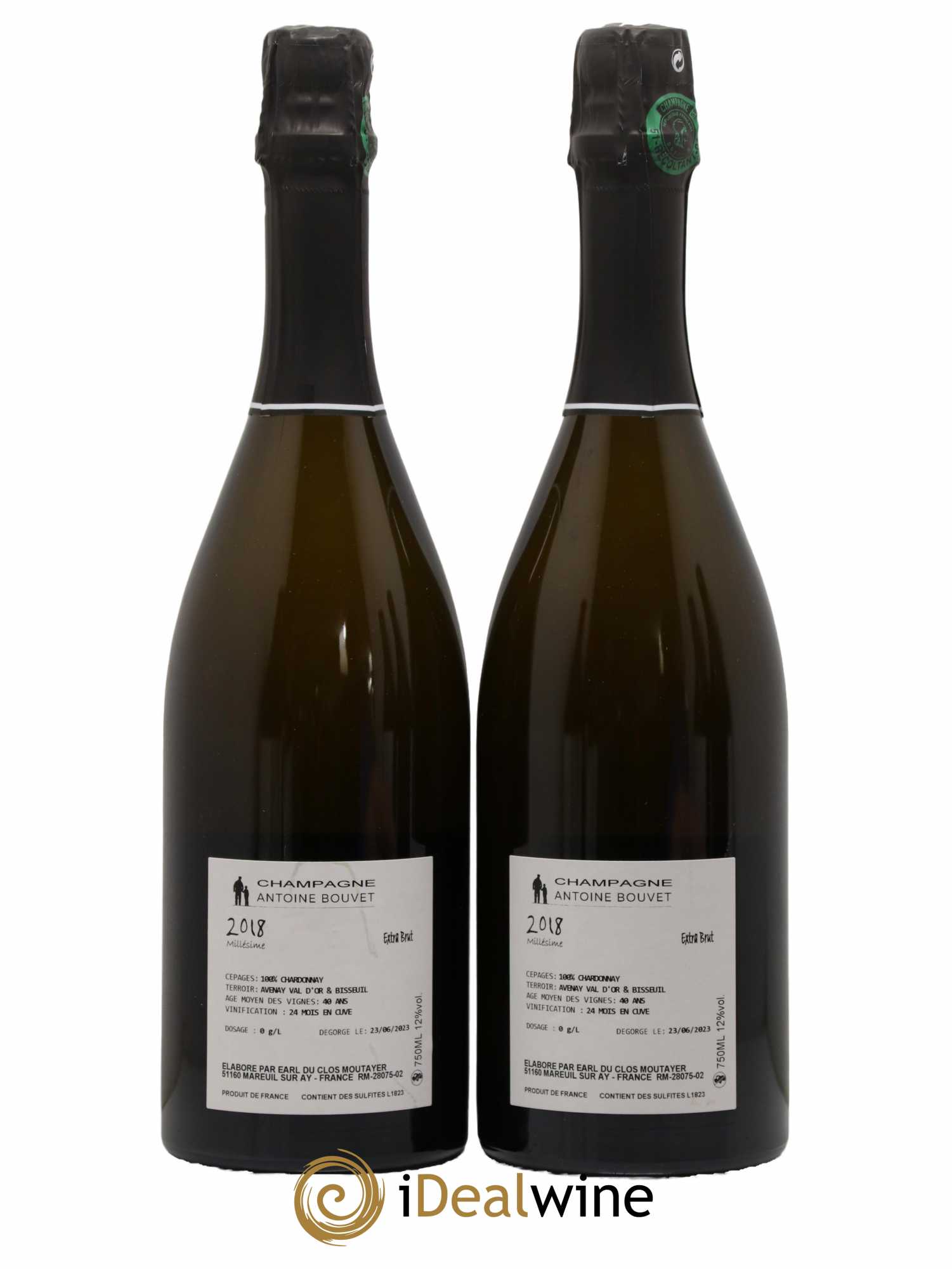 Champagne Chardonnay Domaine Antoine Bouvet 2018 - Lot of 2 bottles - 1