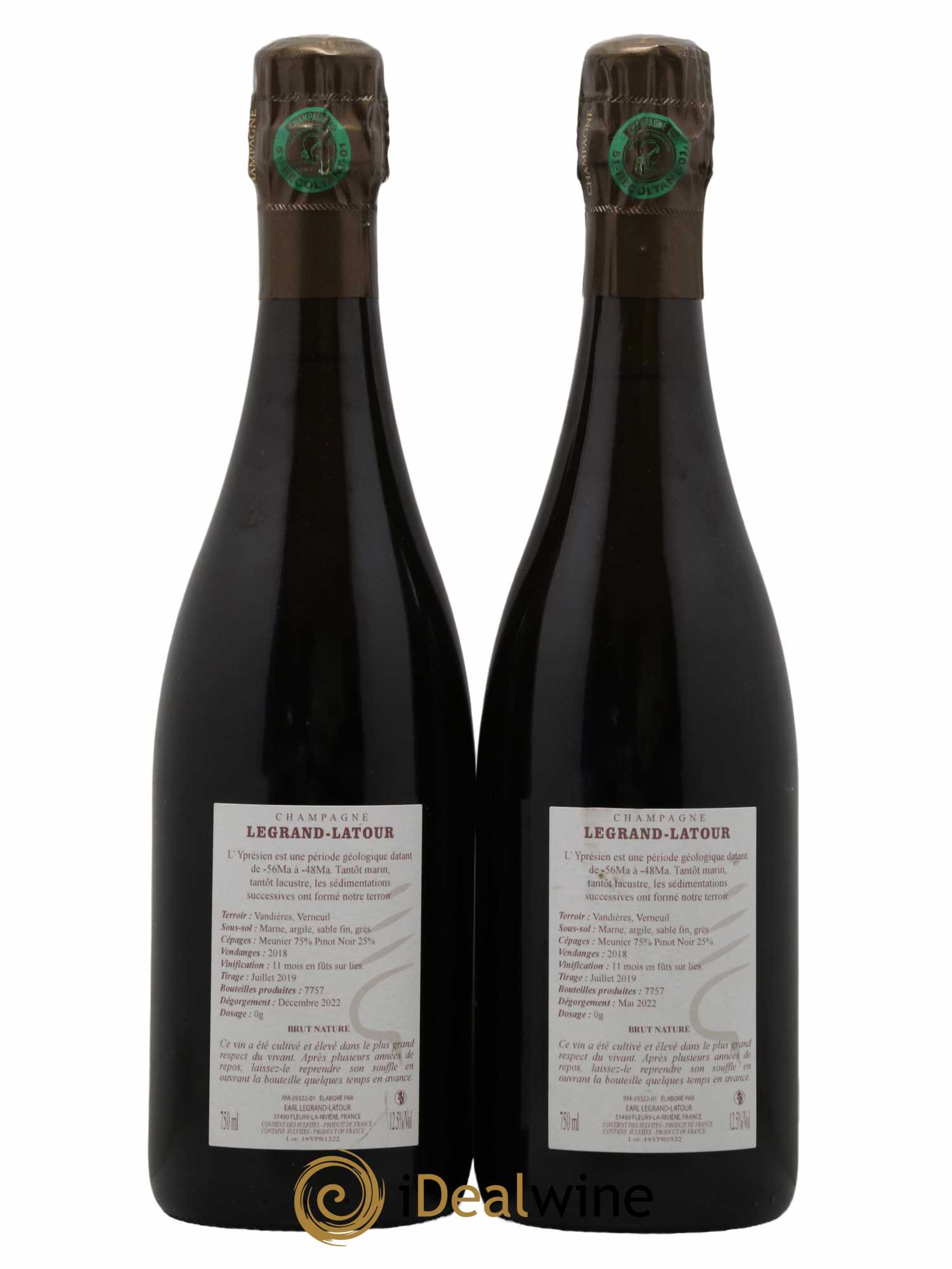 Champagne Yprésien Brut Nature Domaine Legrand-Latour 2018 - Lot de 2 bouteilles - 1