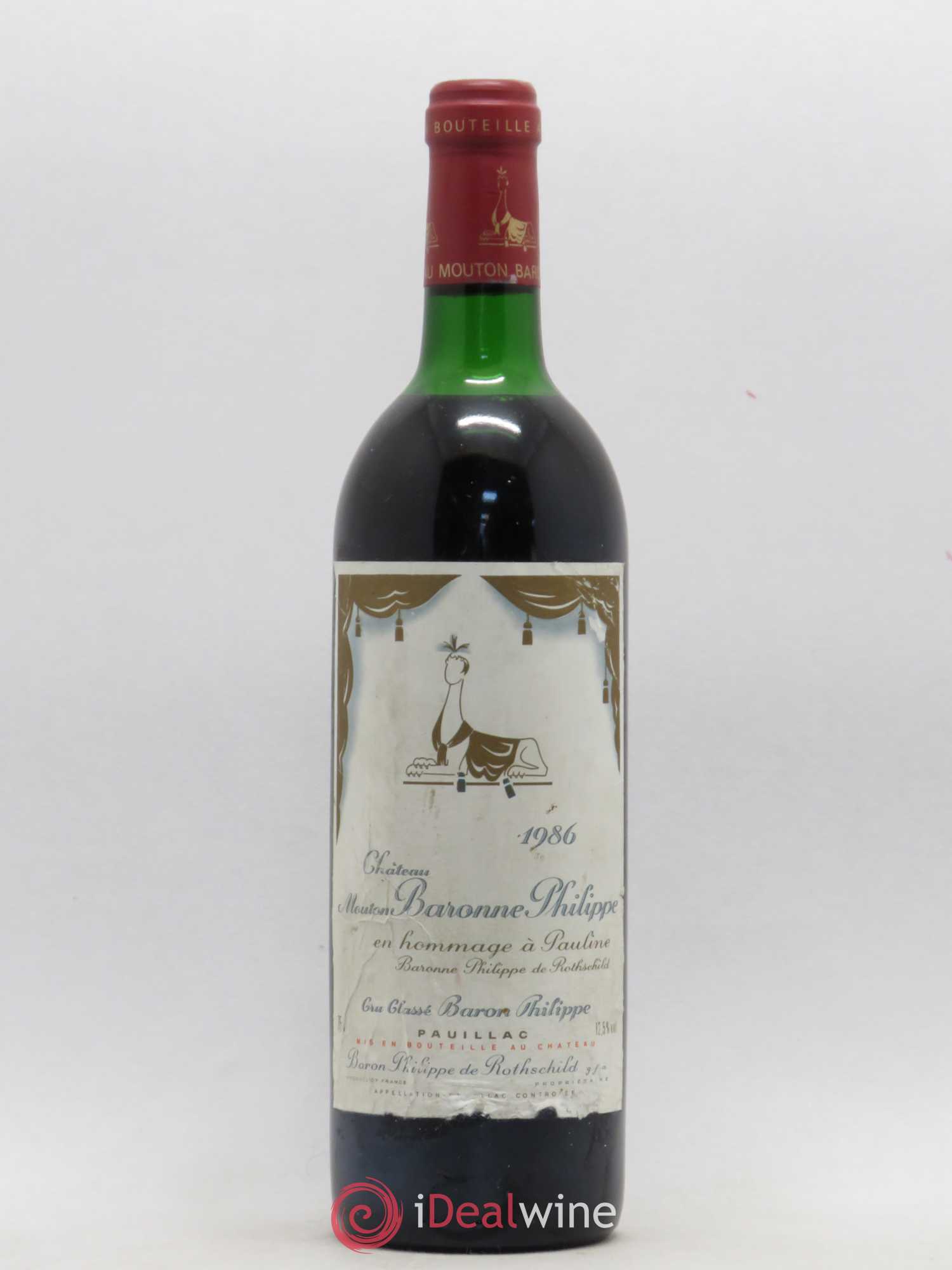 Château d' Armailhac - Mouton Baron(ne) Philippe 5ème Grand Cru Classé 1986 - Lot de 1 bouteille - 0