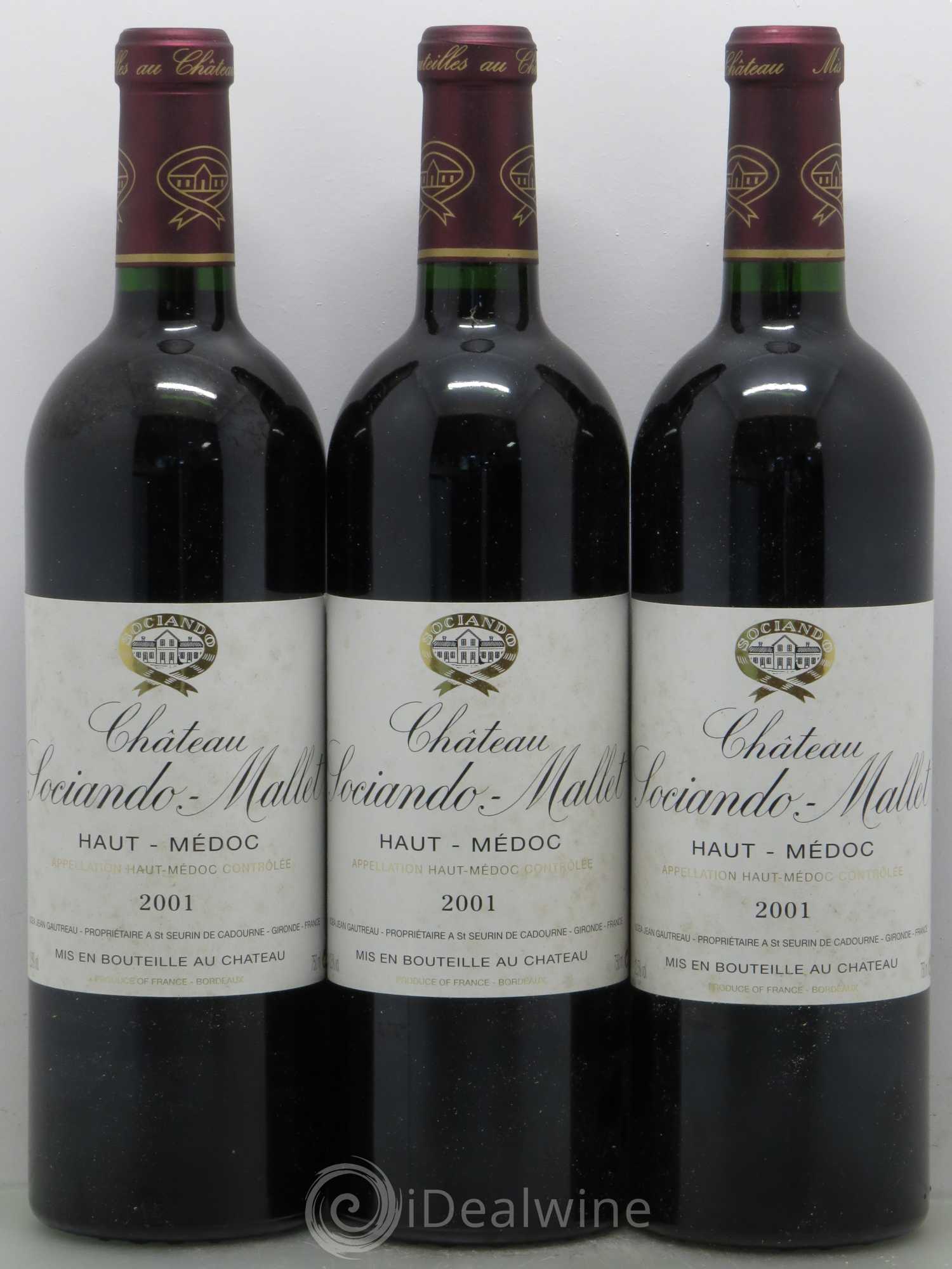 Château Sociando Mallet 2001 - Lot de 3 bouteilles - 0