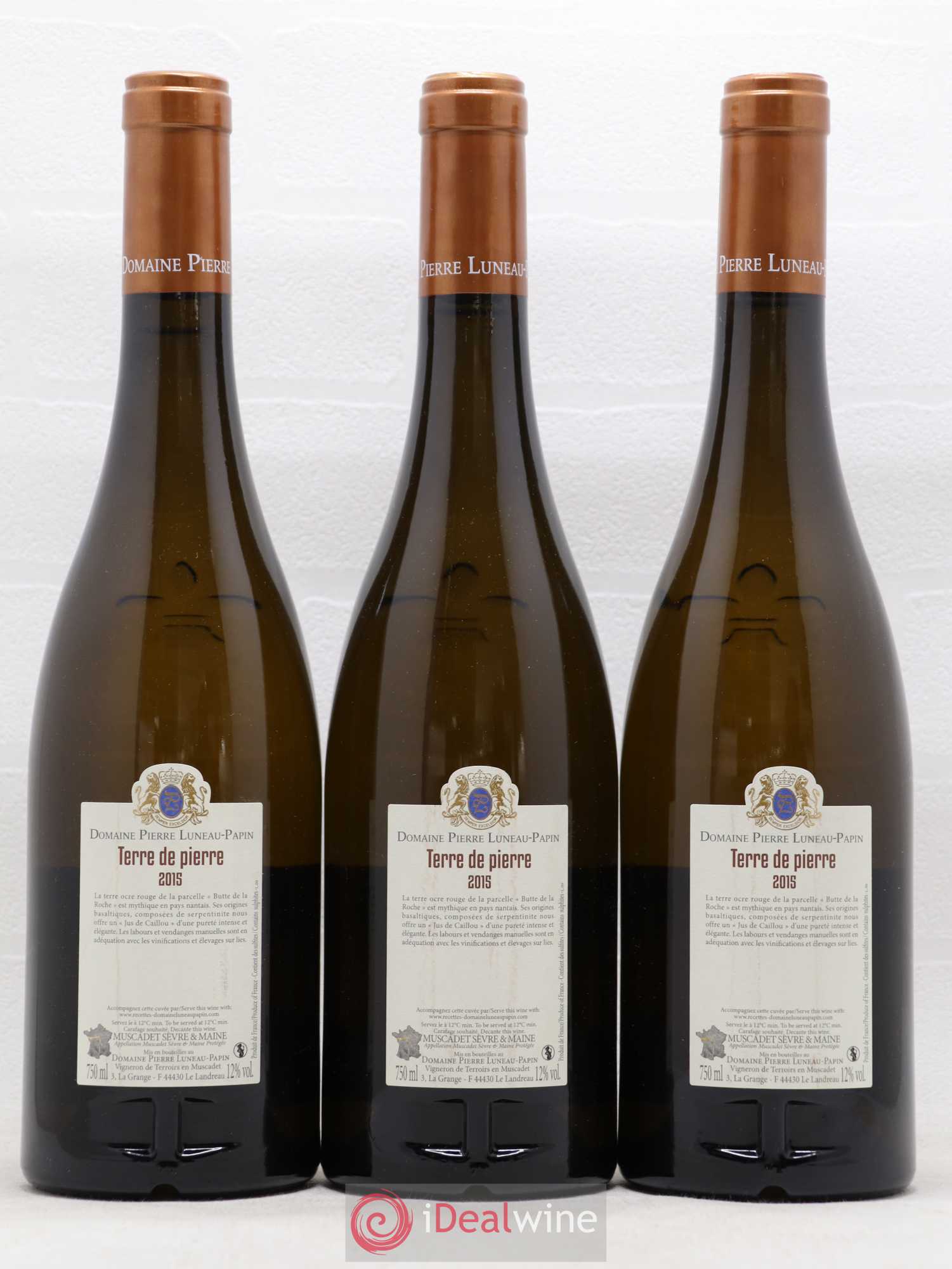 Muscadet-Sèvre-et-Maine sur lie Terre de Pierre Luneau-Papin (sans prix de réserve) 2015 - Lot de 3 bouteilles - 1