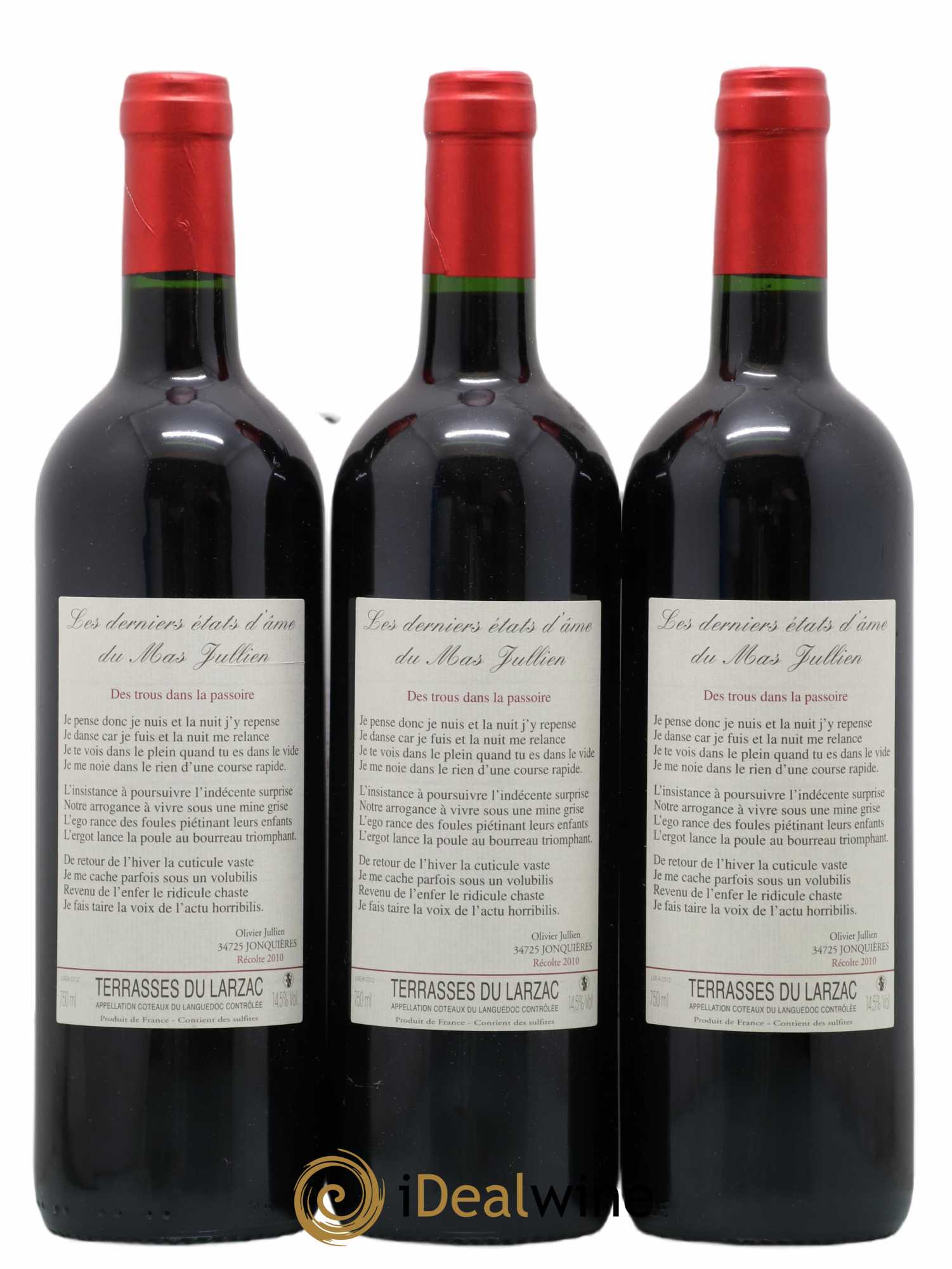 Terrasses du Larzac Mas Jullien Les Etats d'Ame du Mas Jullien Olivier Jullien 2010 - Lot de 3 bouteilles - 0