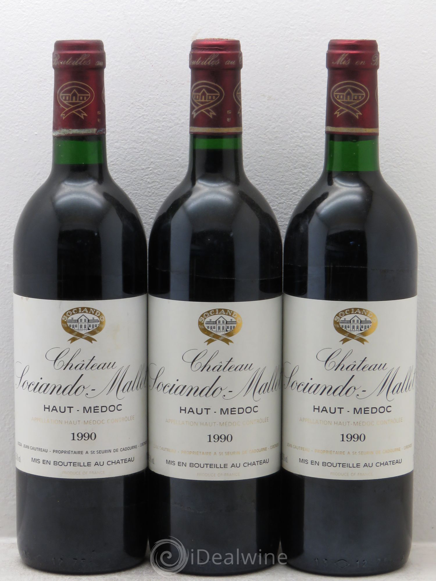 Château Sociando Mallet 1990 - Lot de 3 bouteilles - 0