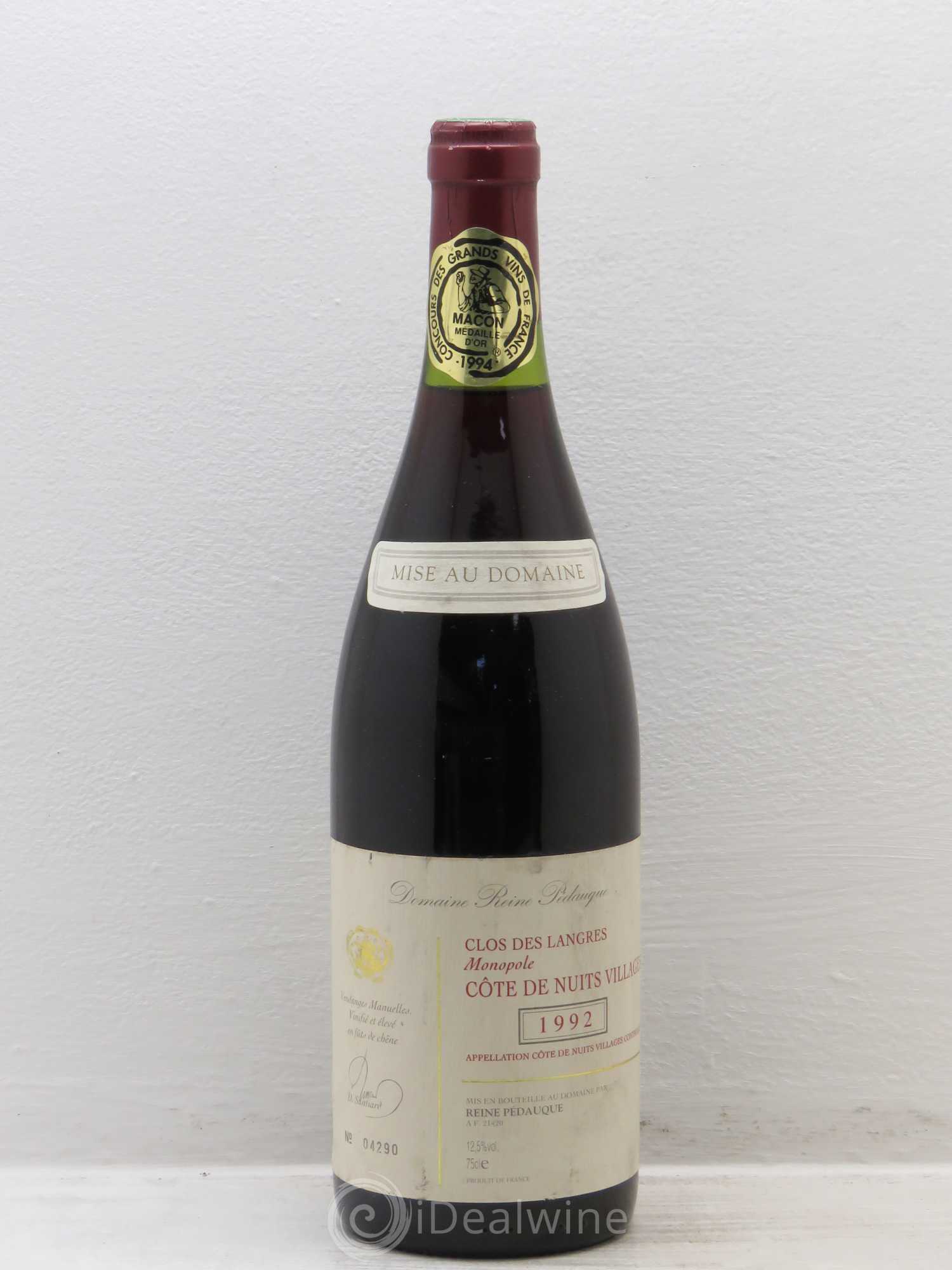 Bourgogne Reine Pédauque Clos des Langres Côtes de Nuits Villages 1992 - Posten von 1 Flasche - 0
