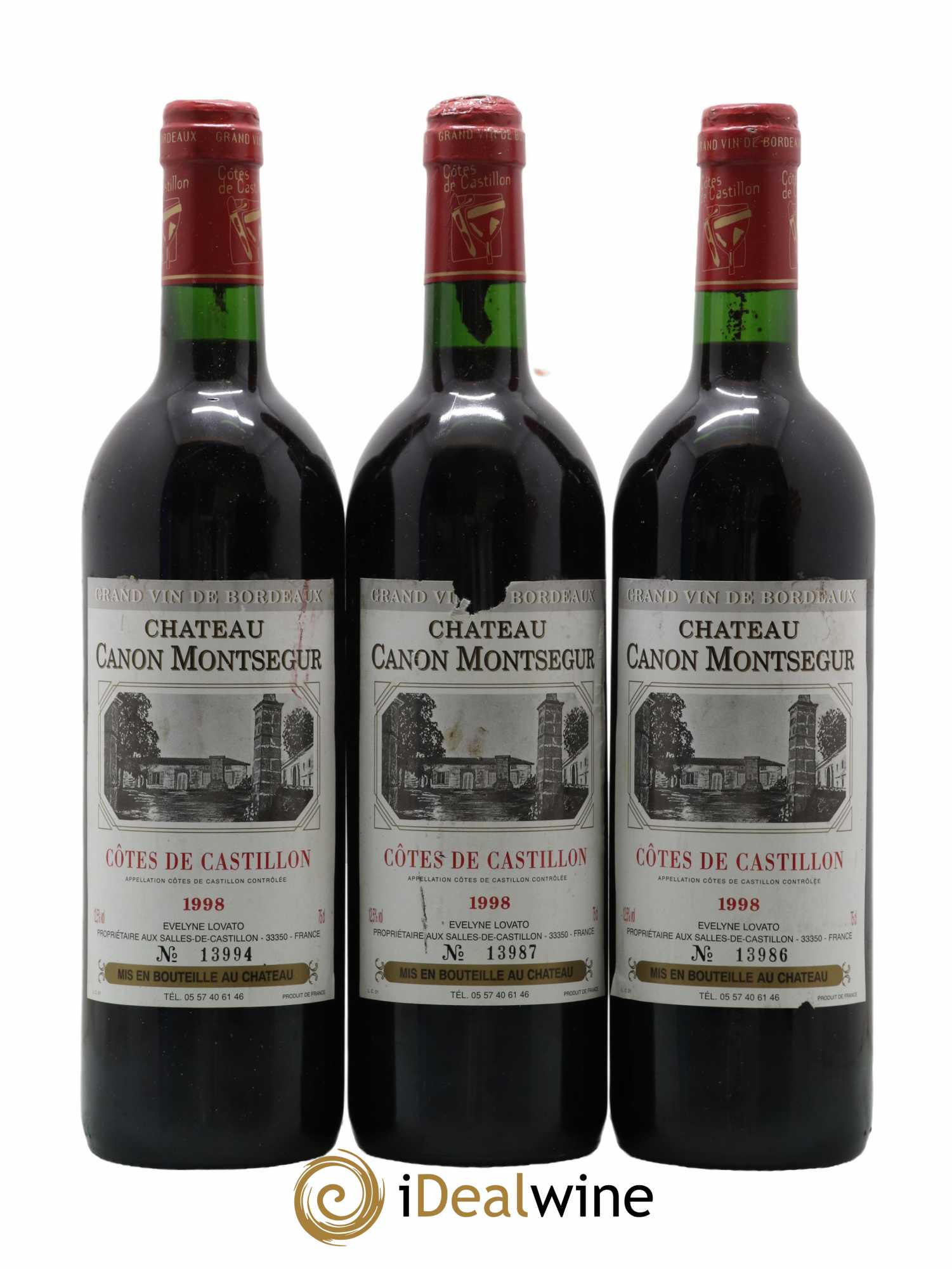 Castillon-Côtes-de-Bordeaux (Côtes-de-Castillon) Chateau Canon Montsegur 1998 - Lot de 3 bouteilles - 0