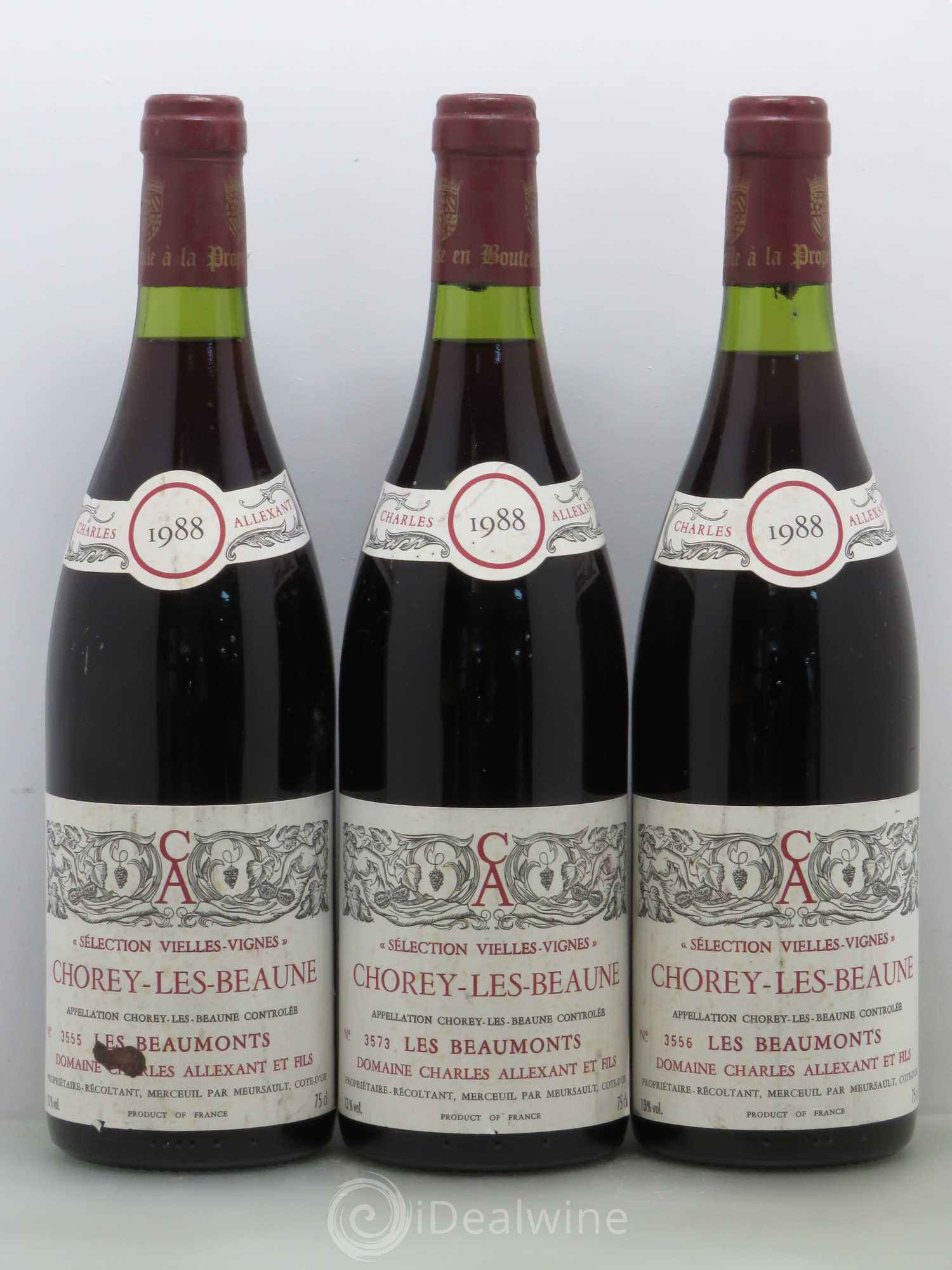 Chorey-lès-Beaune Les Beaumonts Vieilles Vignes Domaine Charles Allexant Et Fils 1988 - Posten von 3 Flaschen - 0