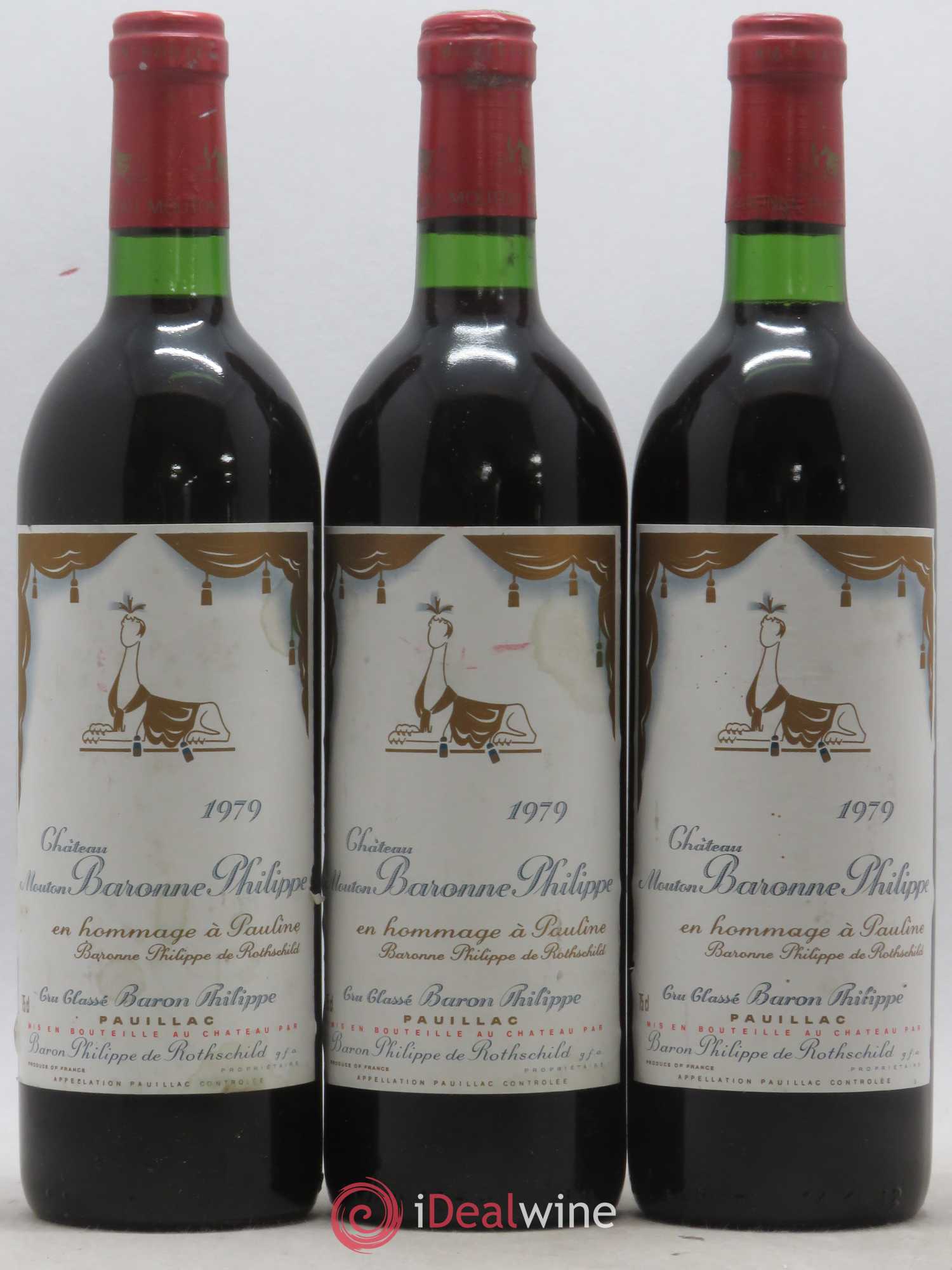 Château d' Armailhac - Mouton Baron(ne) Philippe 5ème Grand Cru Classé 1979 - Lot de 3 bouteilles - 0