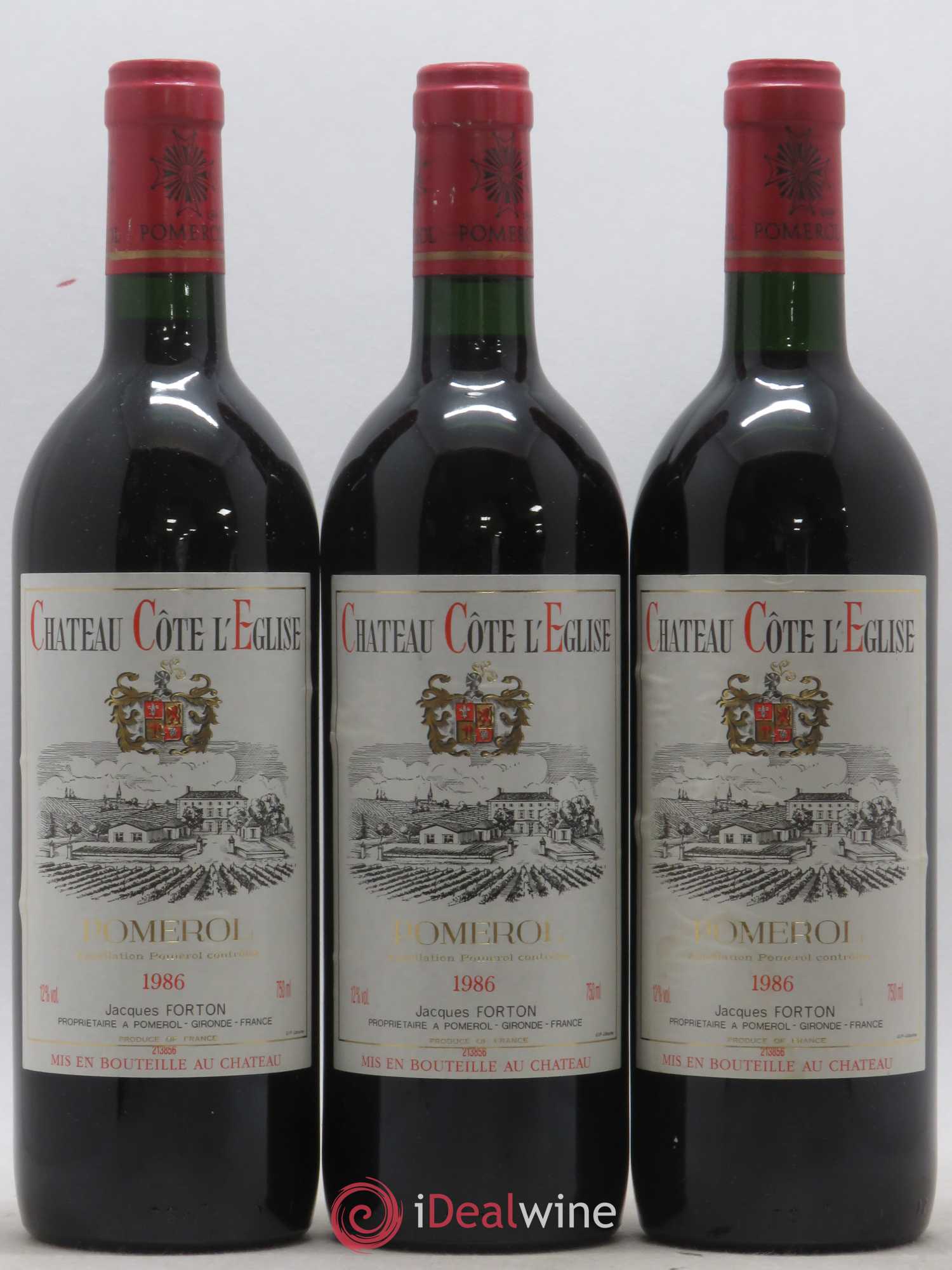 Bordeaux Château Côte L'Eglise 1986 - Posten von 3 Flaschen - 0