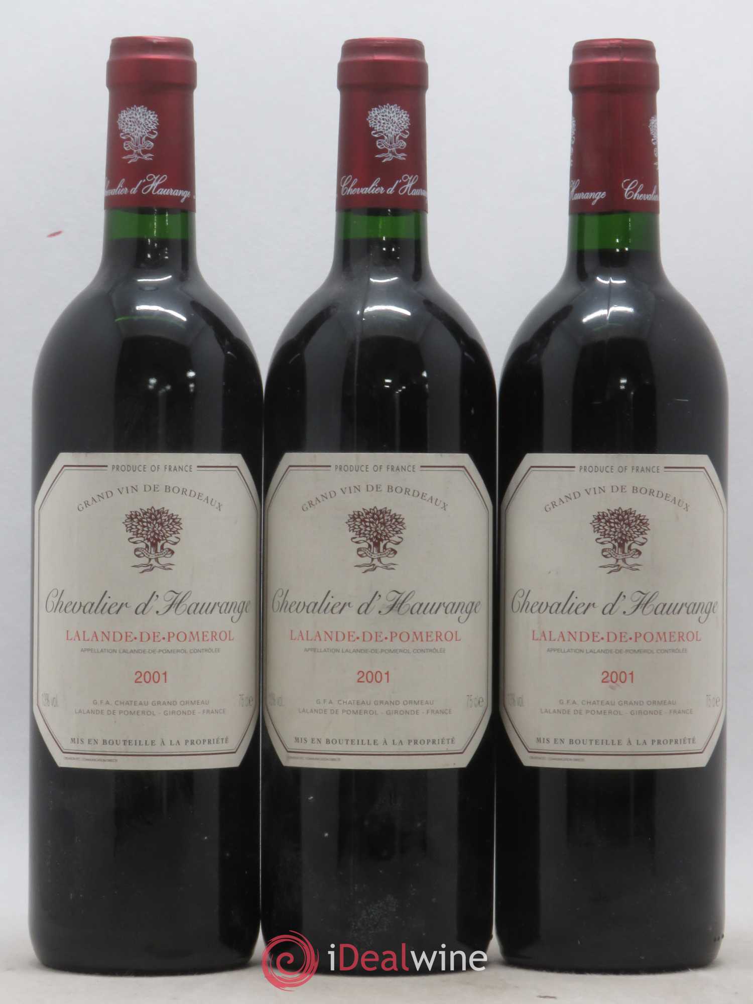 Bordeaux Chevalier d'Haurange 2001 - Lot de 3 bouteilles - 0