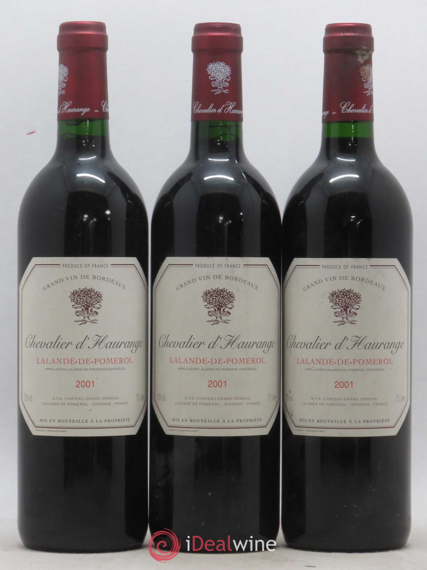 Bordeaux Chevalier d'Haurange (sans prix de réserve) 2001 - Posten von 3 Flaschen - 0