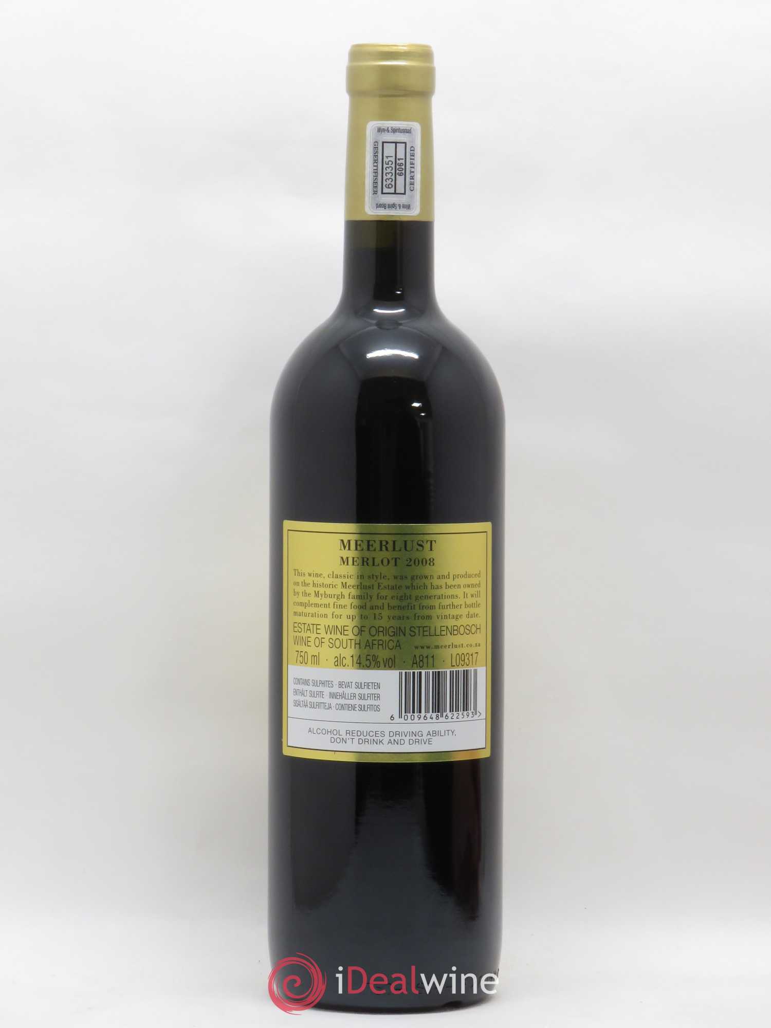 Afrique du Sud Stellenbosch Merlot Meerlust Estate 2008 - Posten von 1 Flasche - 1