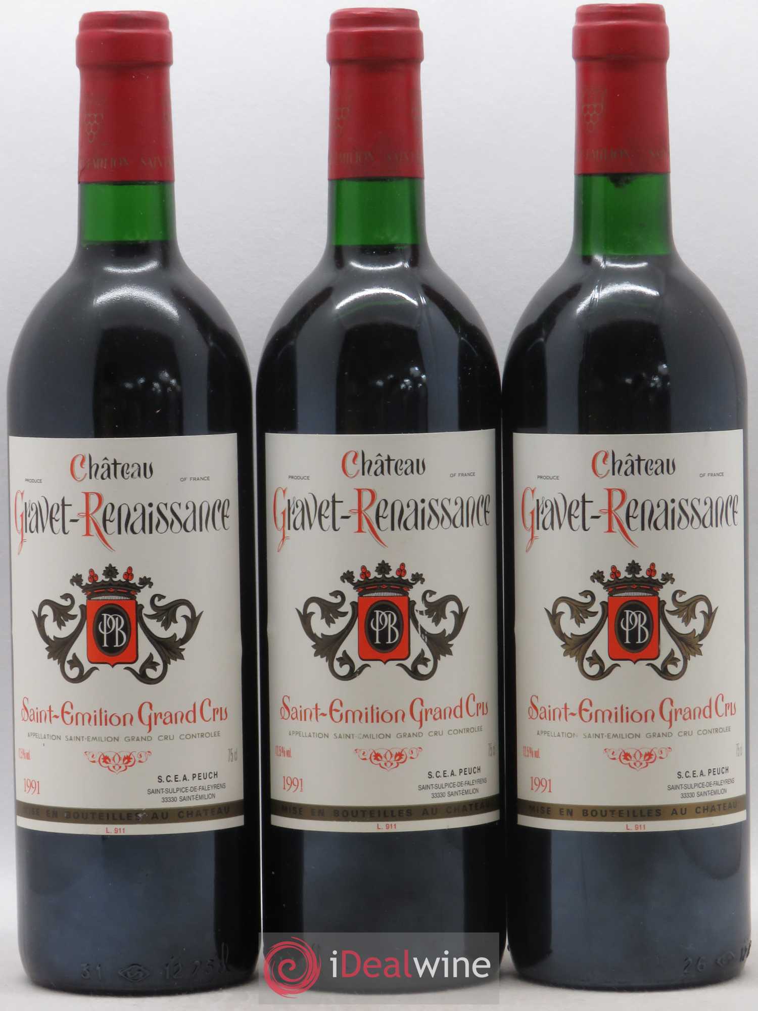 Saint-Émilion Grand Cru Château Gravet Renaissance 1991 - Lot de 3 bouteilles - 0