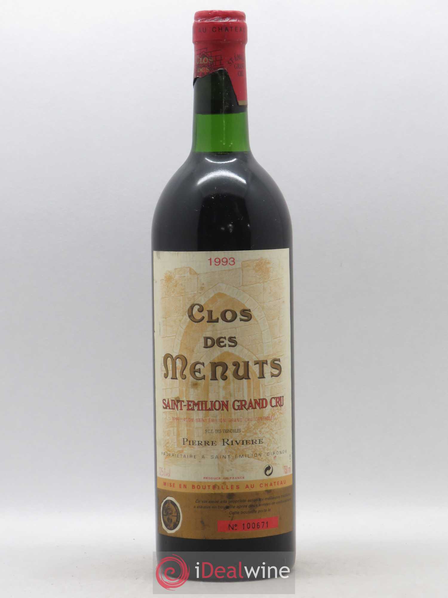 Saint-Émilion Grand Cru Clos des menuts 1993 - Lot de 1 bouteille - 0
