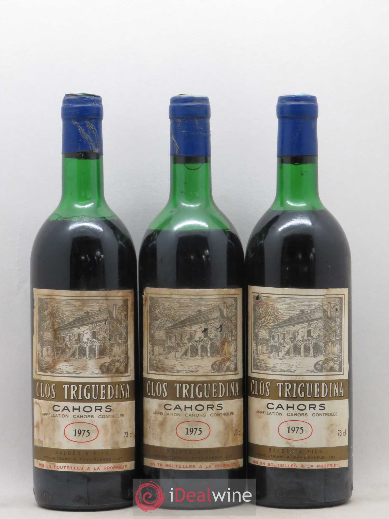 Cahors Clos Triguedina Jean-Luc Baldès 1975 - Lot de 3 bouteilles - 0