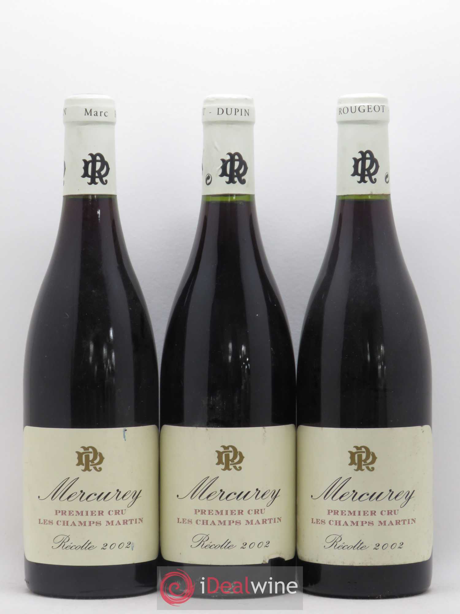 Mercurey 1er Cru Les Champs Martin Rougeot Dupin 2002 - Lot de 3 bouteilles - 0