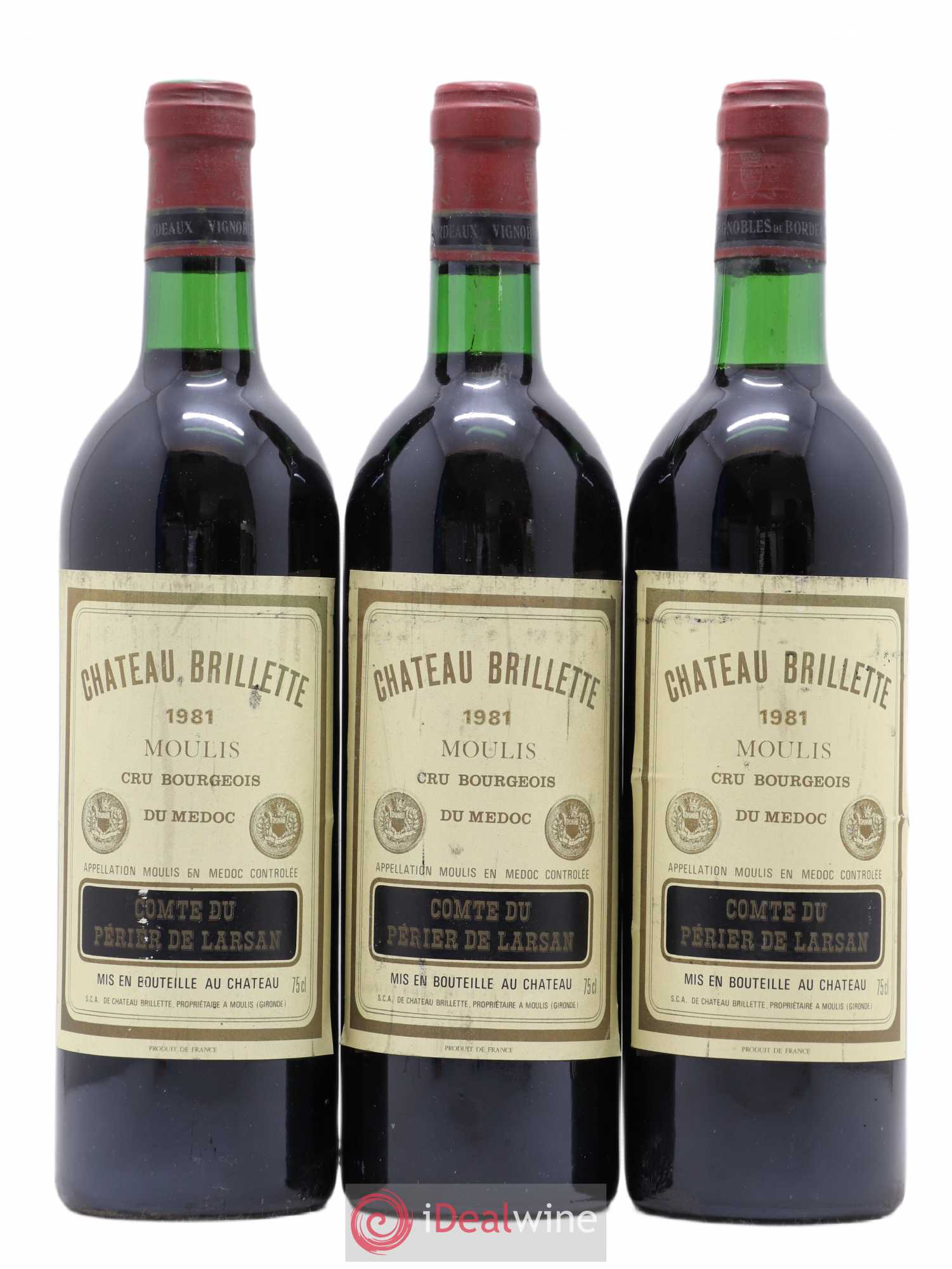 Château Brillette Cru Bourgeois 1981 - Lot de 3 bouteilles - 0